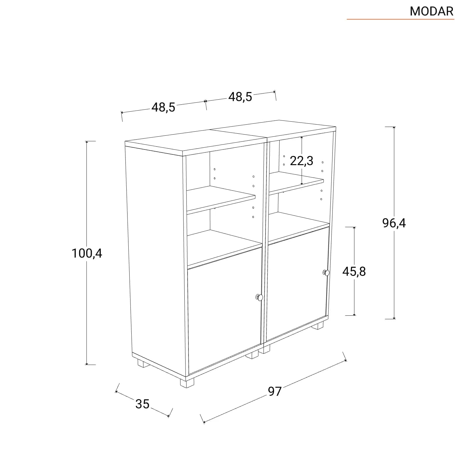 Mobile multiuso modulare 97x100h cm bianco con 2 ante - Modar
