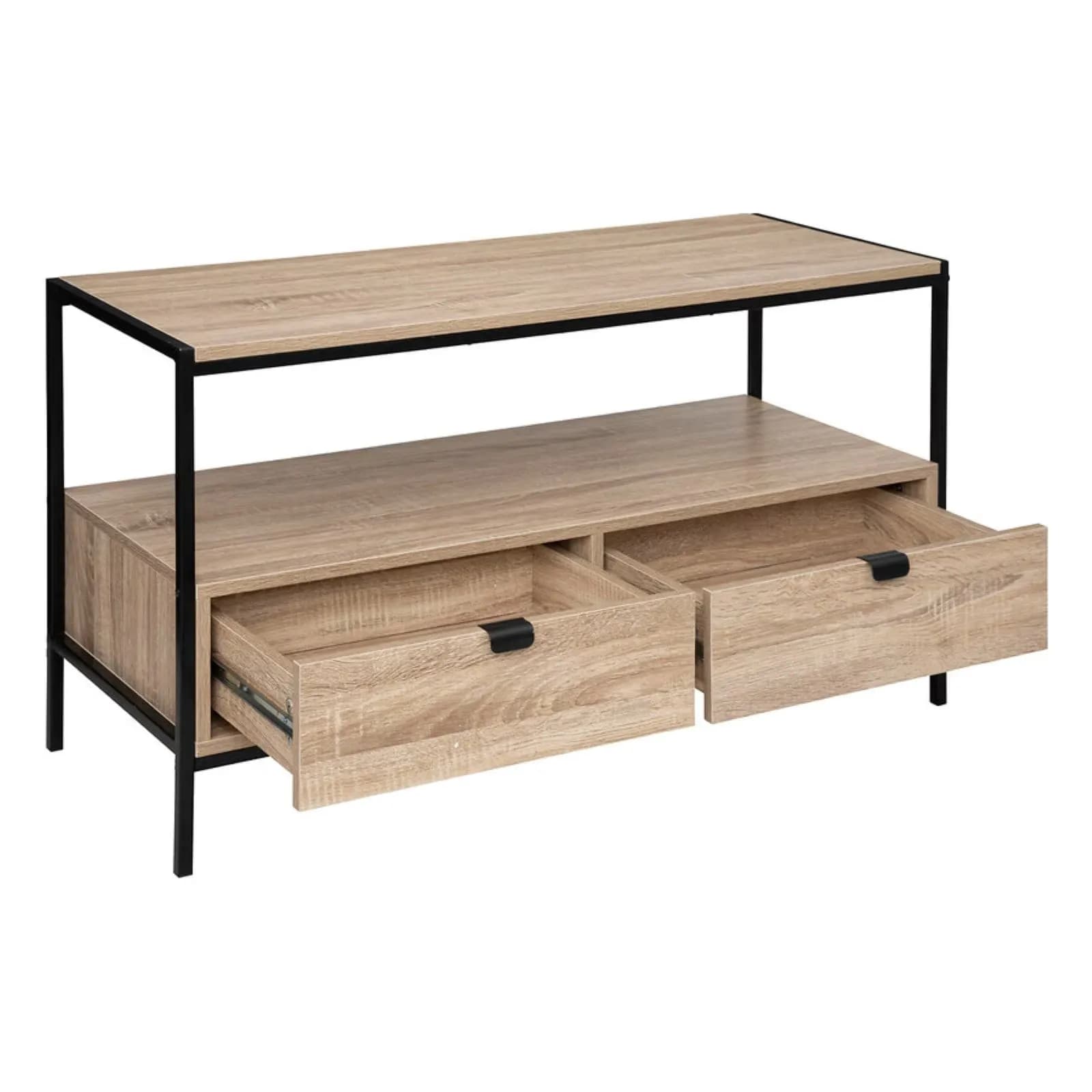 Mobile porta tv 100x54h cm effetto rovere e acciaio nero con 2 cassetti - Emyl