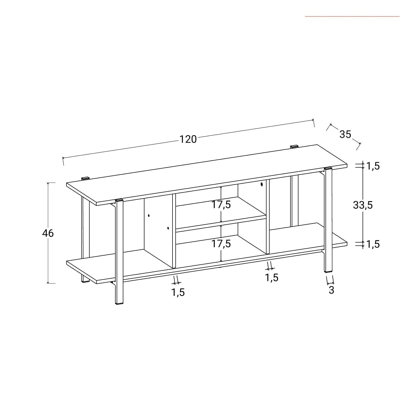 Mobile porta tv 120x35 cm effetto rovere scuro con vani a giorno e struttura in accaio nero - Fivar