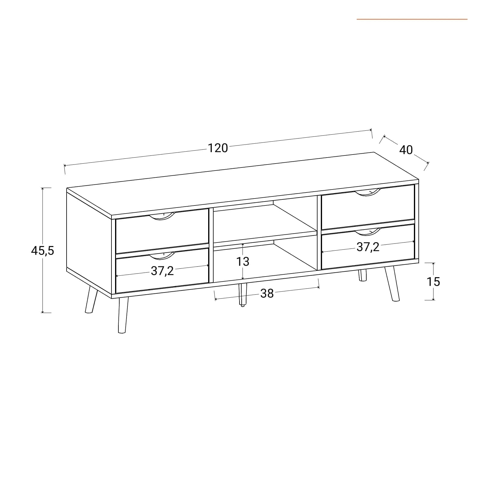 Mobile porta tv 120x45h cm con 4 cassetti bianco e rovere - Kidman