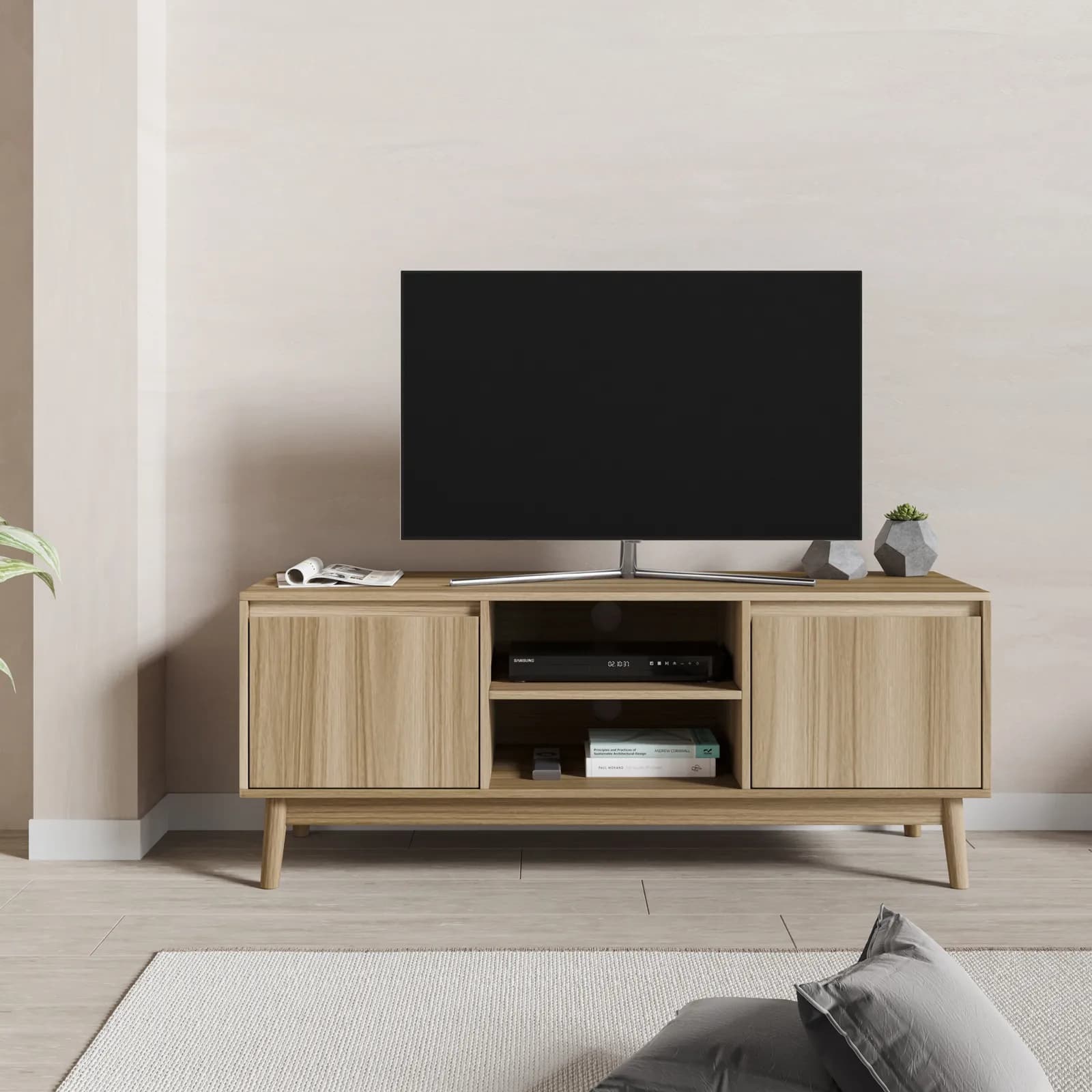 Mobile porta tv 120x48h cm effetto rovere kyoto con 2 ante soft close - Nathur