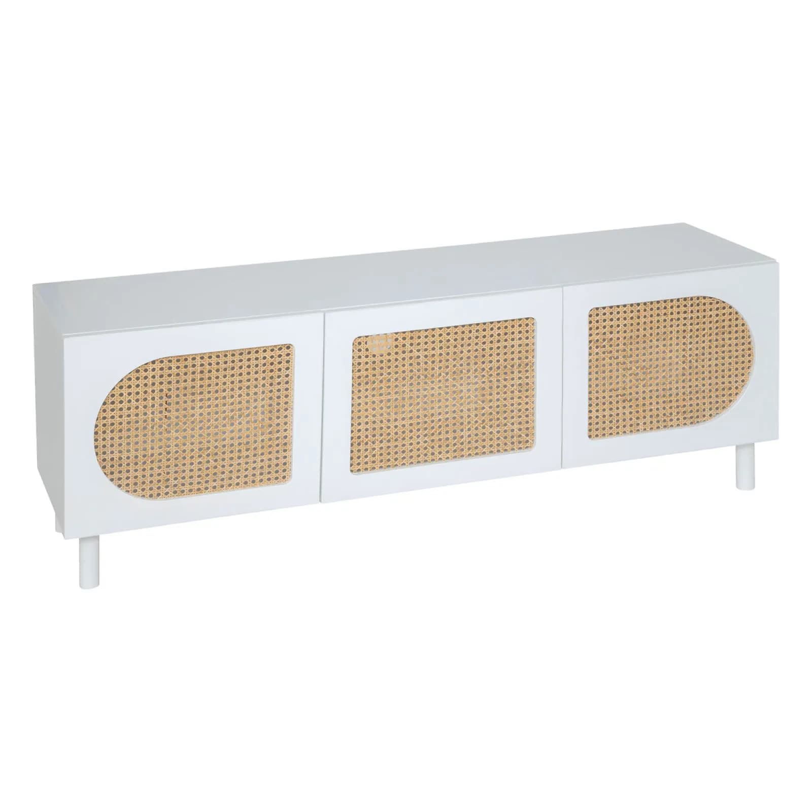 Mobile porta tv 140x50h cm in legno bianco con 3 ante in paglia di Vienna - Mendoza