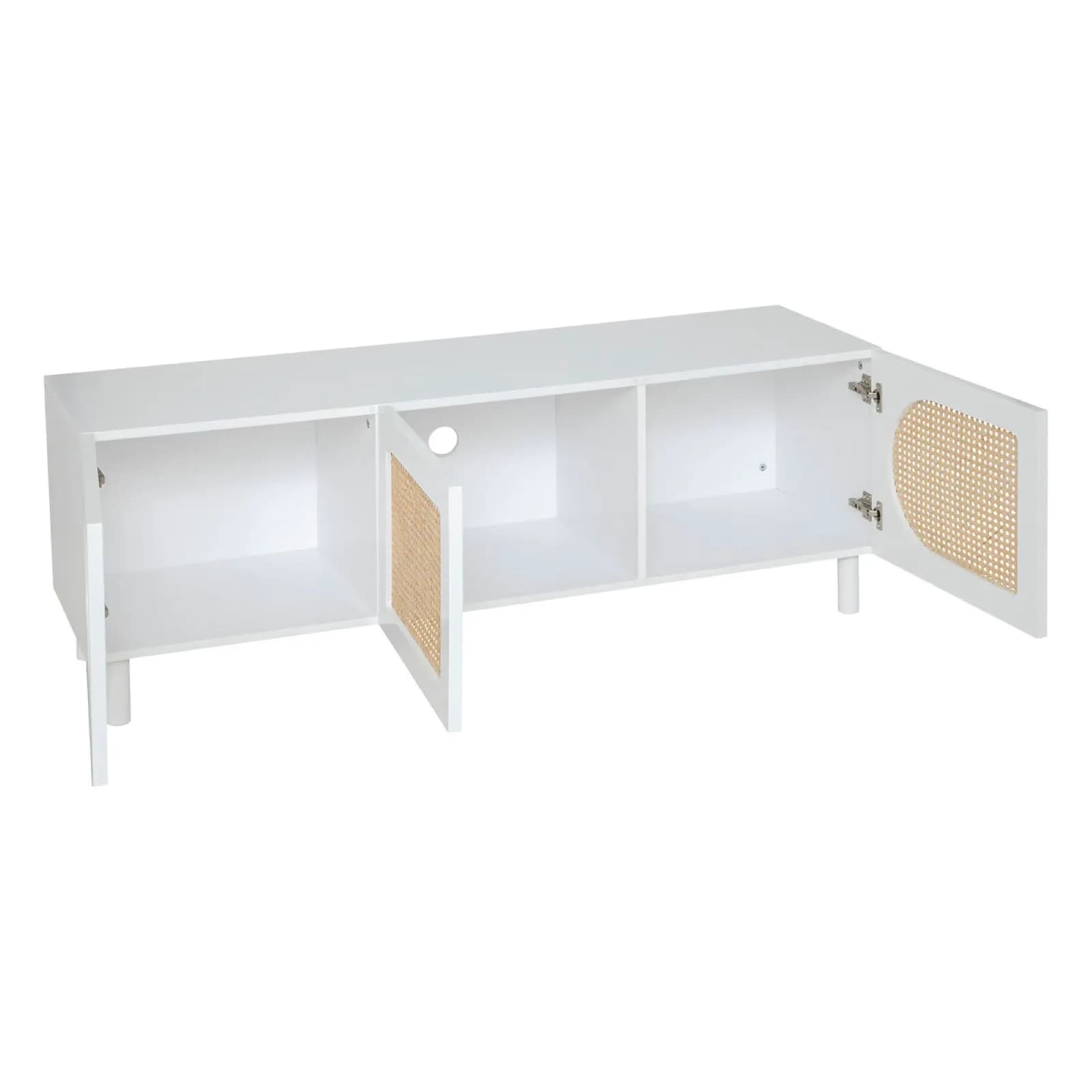 Mobile porta tv 140x50h cm in legno bianco con 3 ante in paglia di Vienna - Mendoza