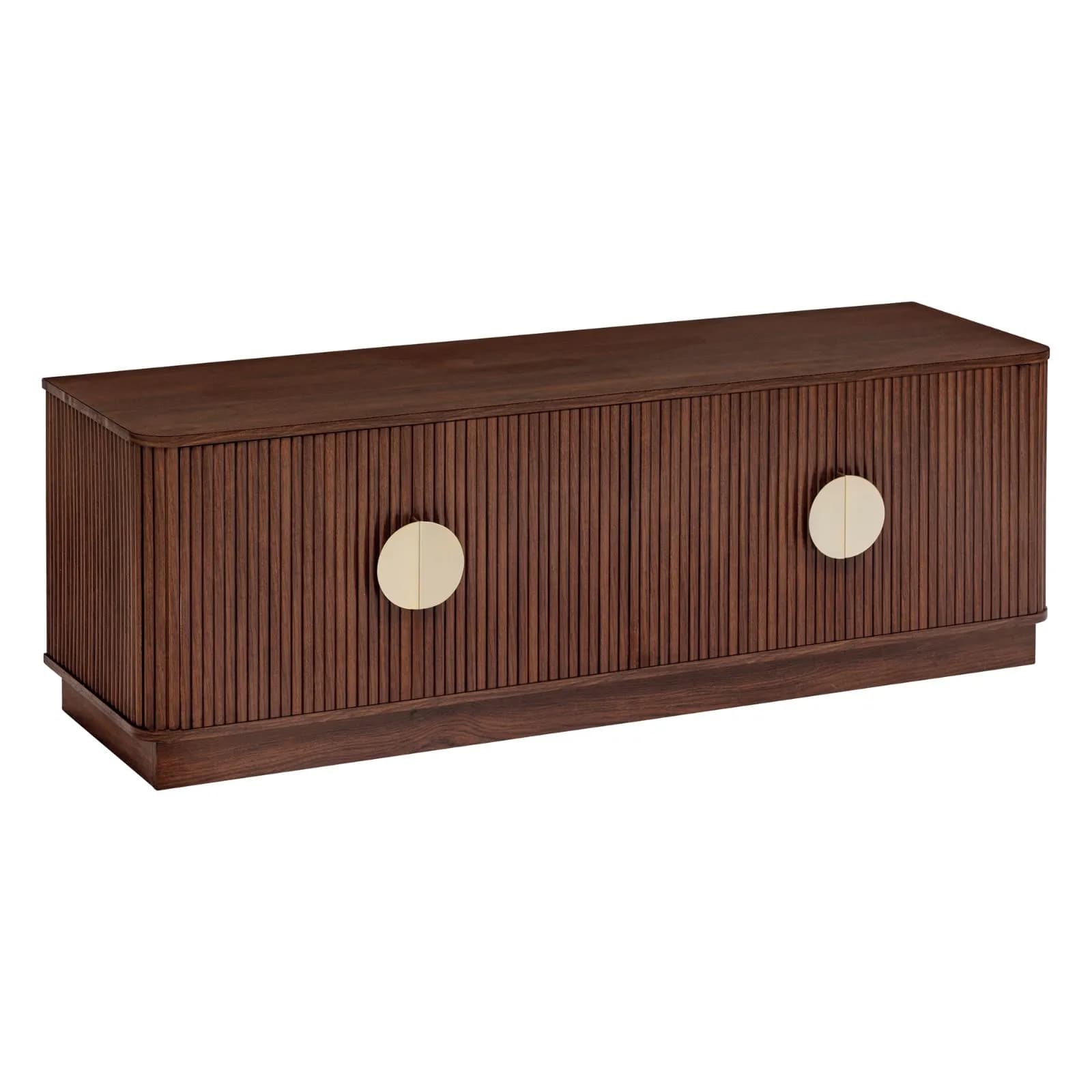 Mobile porta tv 140x48h cm in legno effetto noce cannettato e oro con 4 ante - Yuna