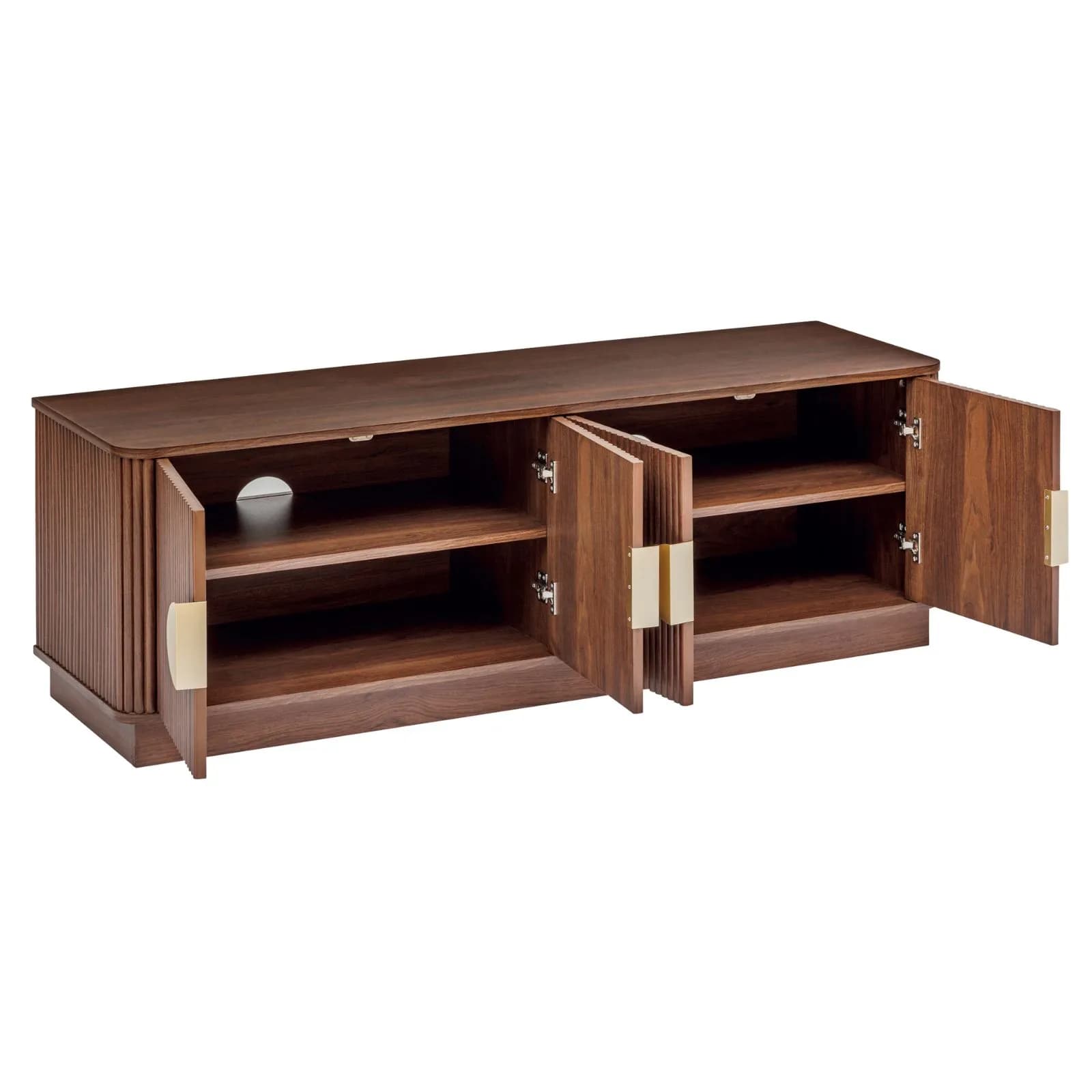 Mobile porta tv 140x48h cm in legno effetto noce cannettato e oro con 4 ante - Yuna