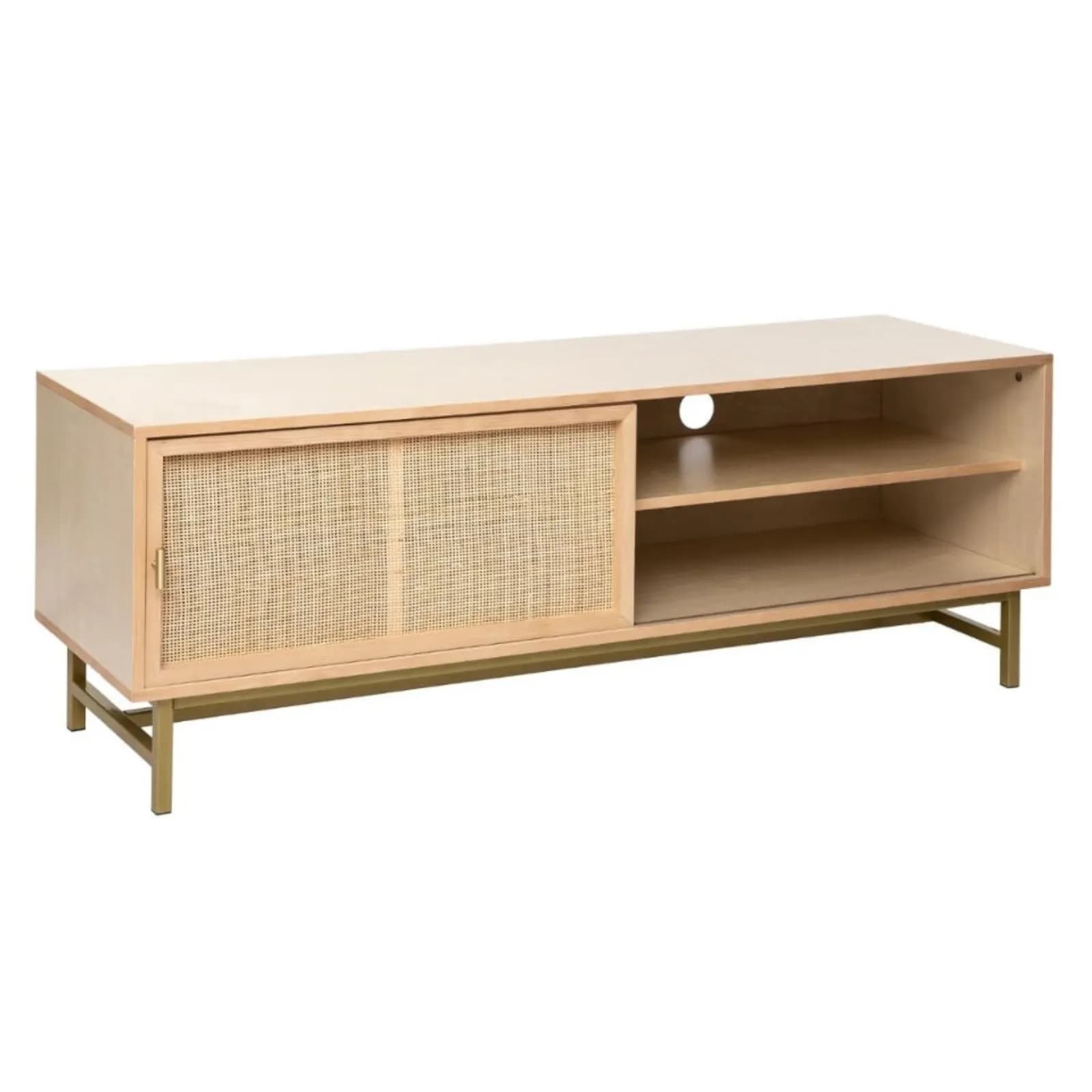 Mobile porta tv 140x40 cm in legno e rattan naturale con 1 anta e struttura oro - Vallecas