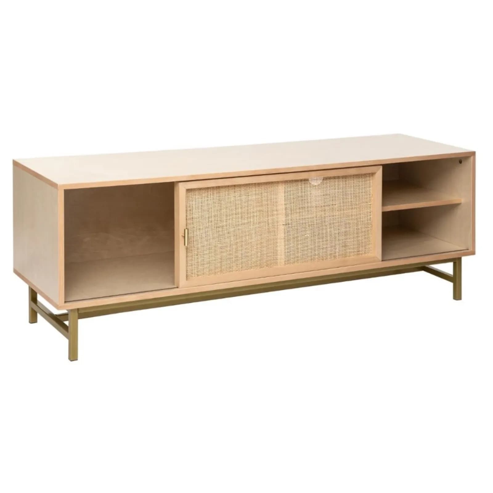 Mobile porta tv 140x40 cm in legno e rattan naturale con 1 anta e struttura oro - Vallecas
