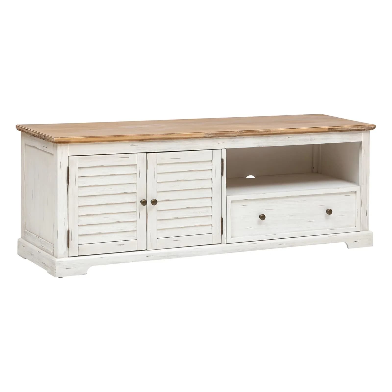 Mobile porta tv 140x50h cm in legno di acacia bianco e naturale con 2 ante e 1 cassetto - Tennesee