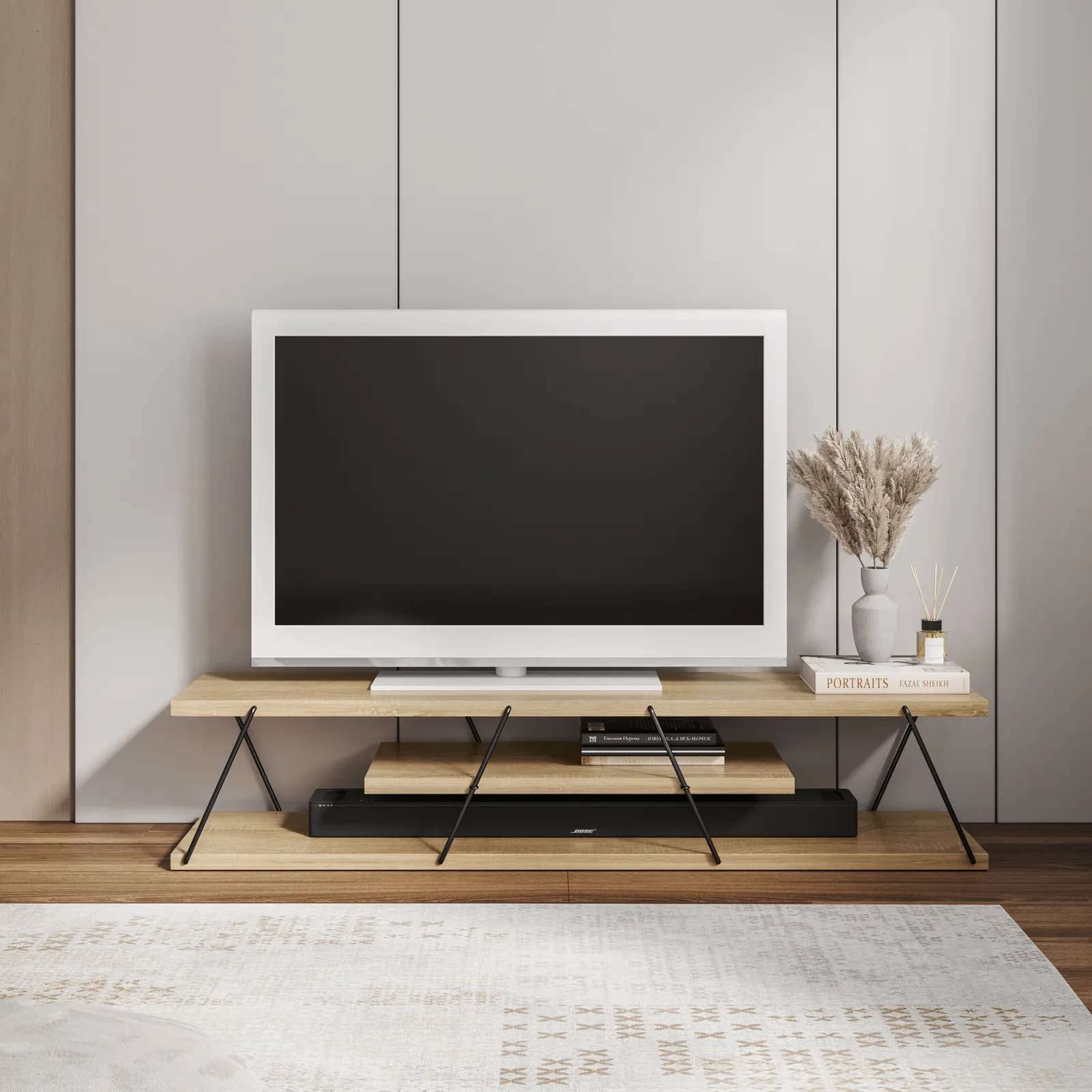 Mobile porta tv 143 cm legno rovere e metallo nero - Epic