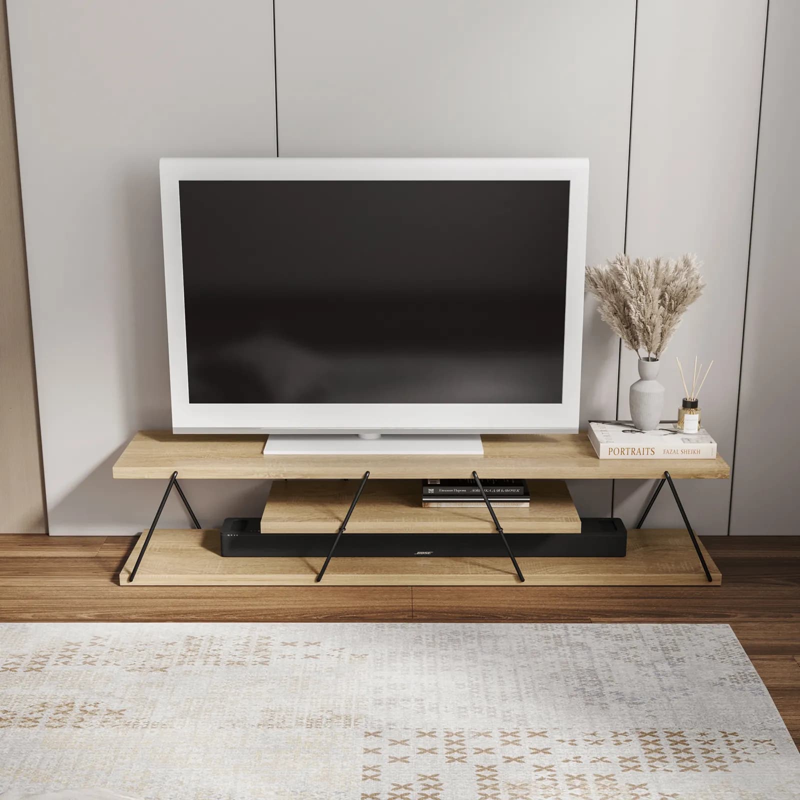 Mobile porta tv 143 cm legno rovere e metallo nero - Epic