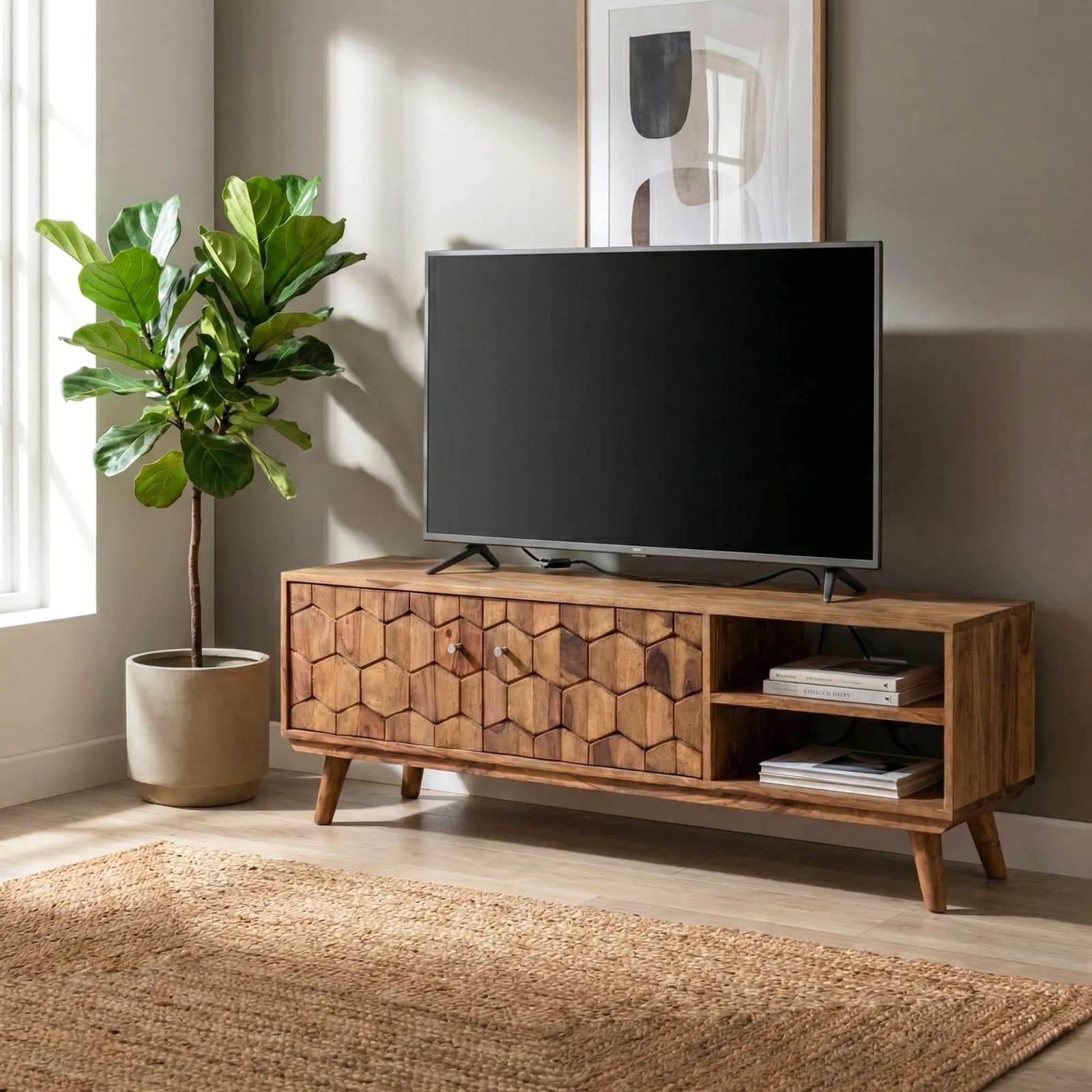 Mobile porta tv 145x49h cm in legno con due ante - Freia Sheesham