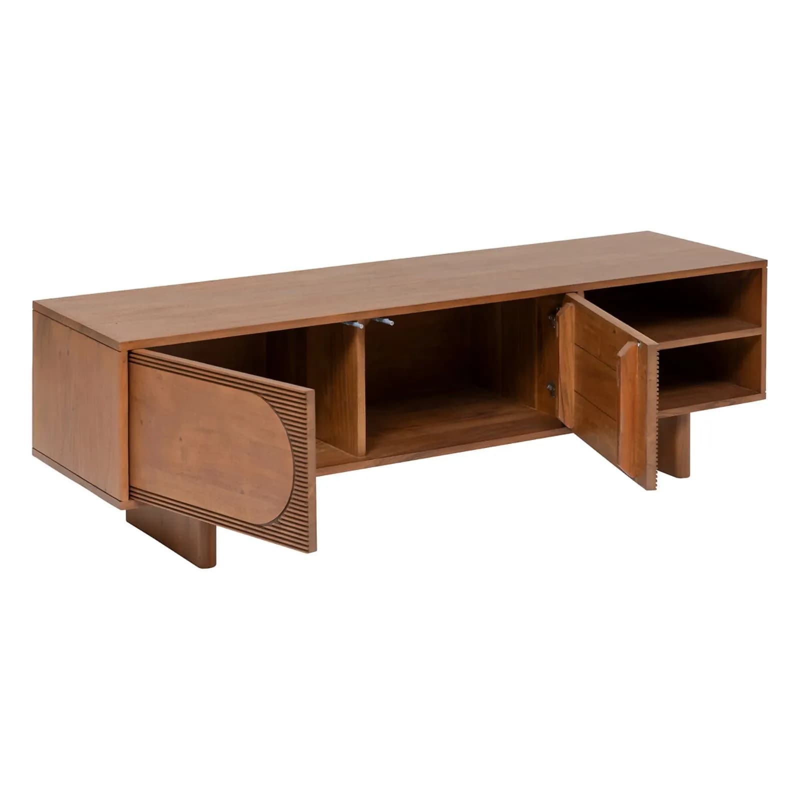 Mobile porta tv 147x46h cm in legno di acacia naturale con 2 ante e dettaglio cannettato - Sevilla