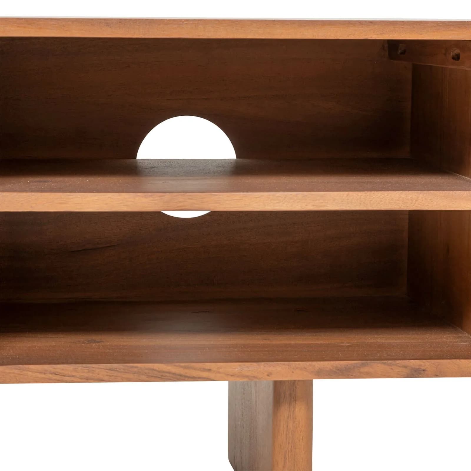 Mobile porta tv 147x46h cm in legno di acacia naturale con 2 ante e dettaglio cannettato - Sevilla