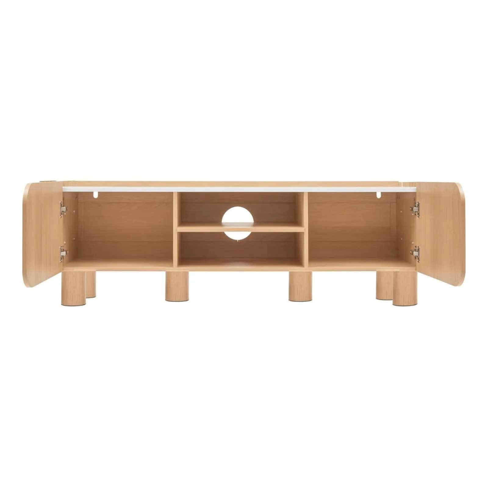 Mobile porta tv 160x50h cm in legno naturale e cannettato con top effetto marmo - Tamelia
