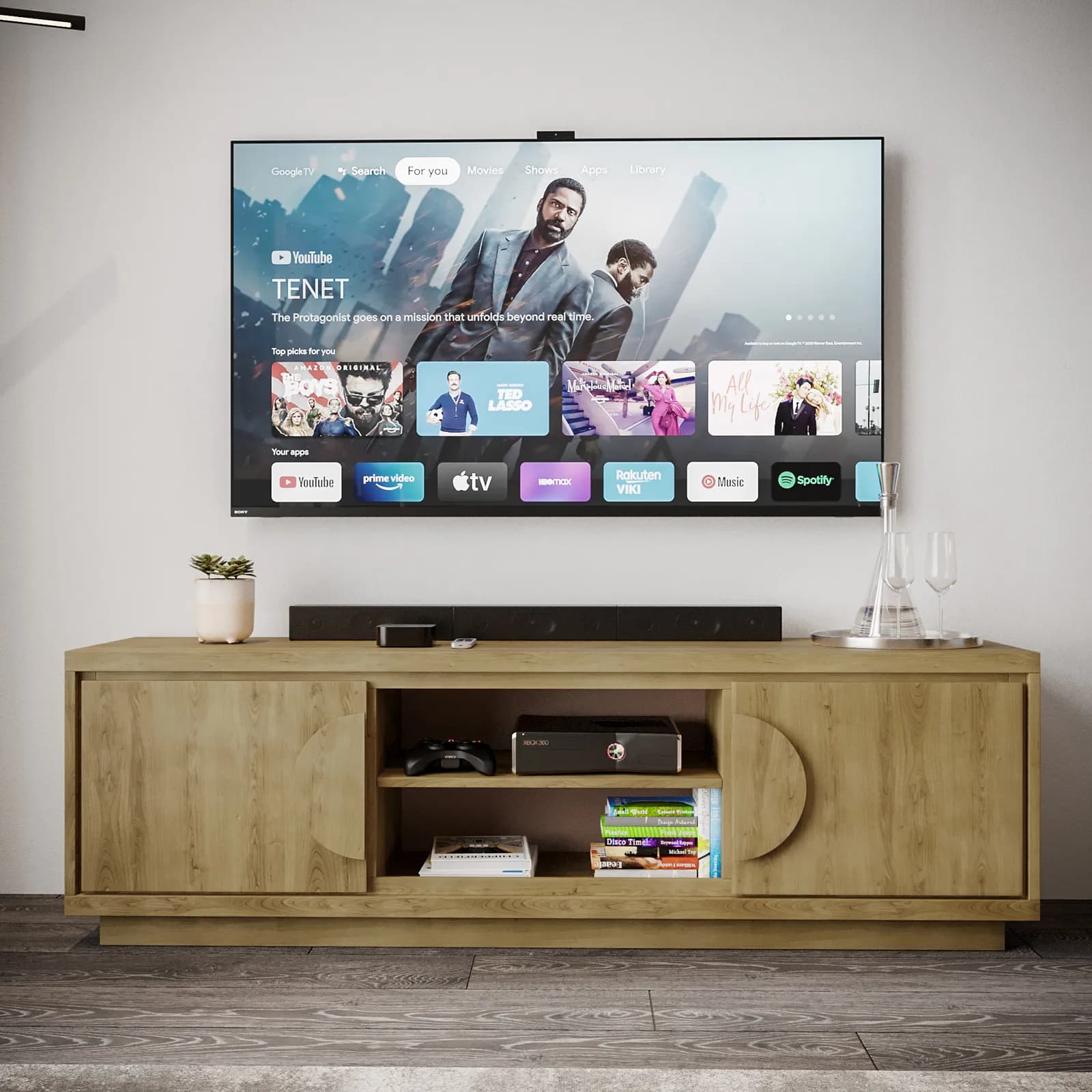Mobile porta tv 160x50h cm in legno rovere amaretto con 2 ante e 2 vani a giorno - Maisie