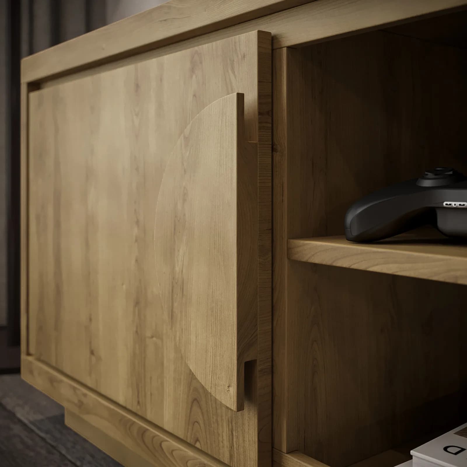 Mobile porta tv 160x50h cm in legno rovere amaretto con 2 ante e 2 vani a giorno - Maisie