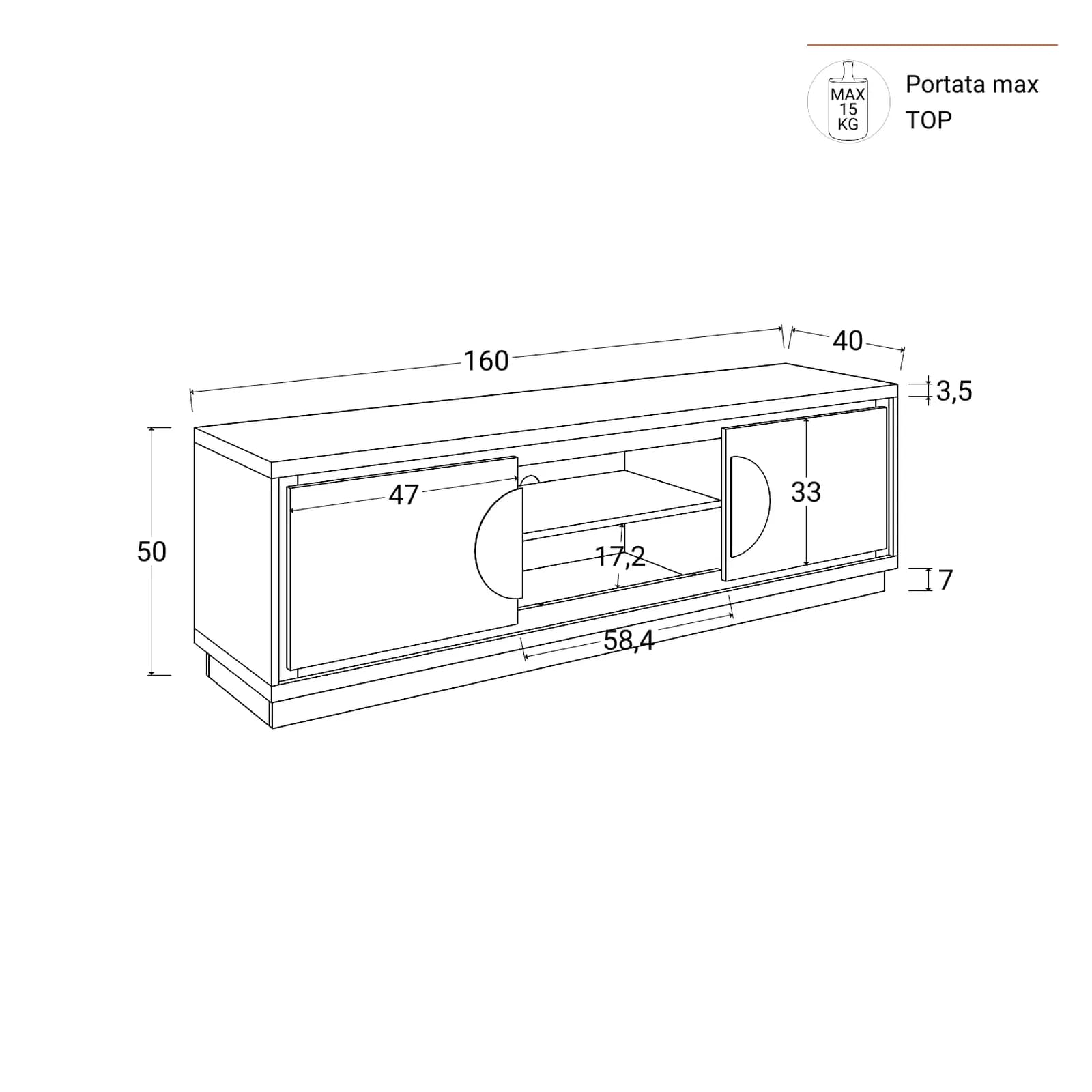 Mobile porta tv 160x50h cm in legno rovere amaretto con 2 ante e 2 vani a giorno - Maisie