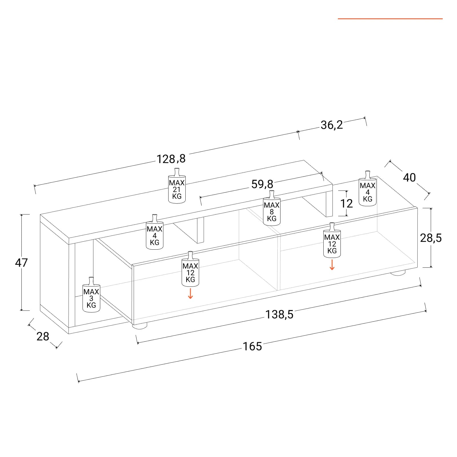 Mobile porta TV 165 cm in legno rovere nordico e grafite - Maril