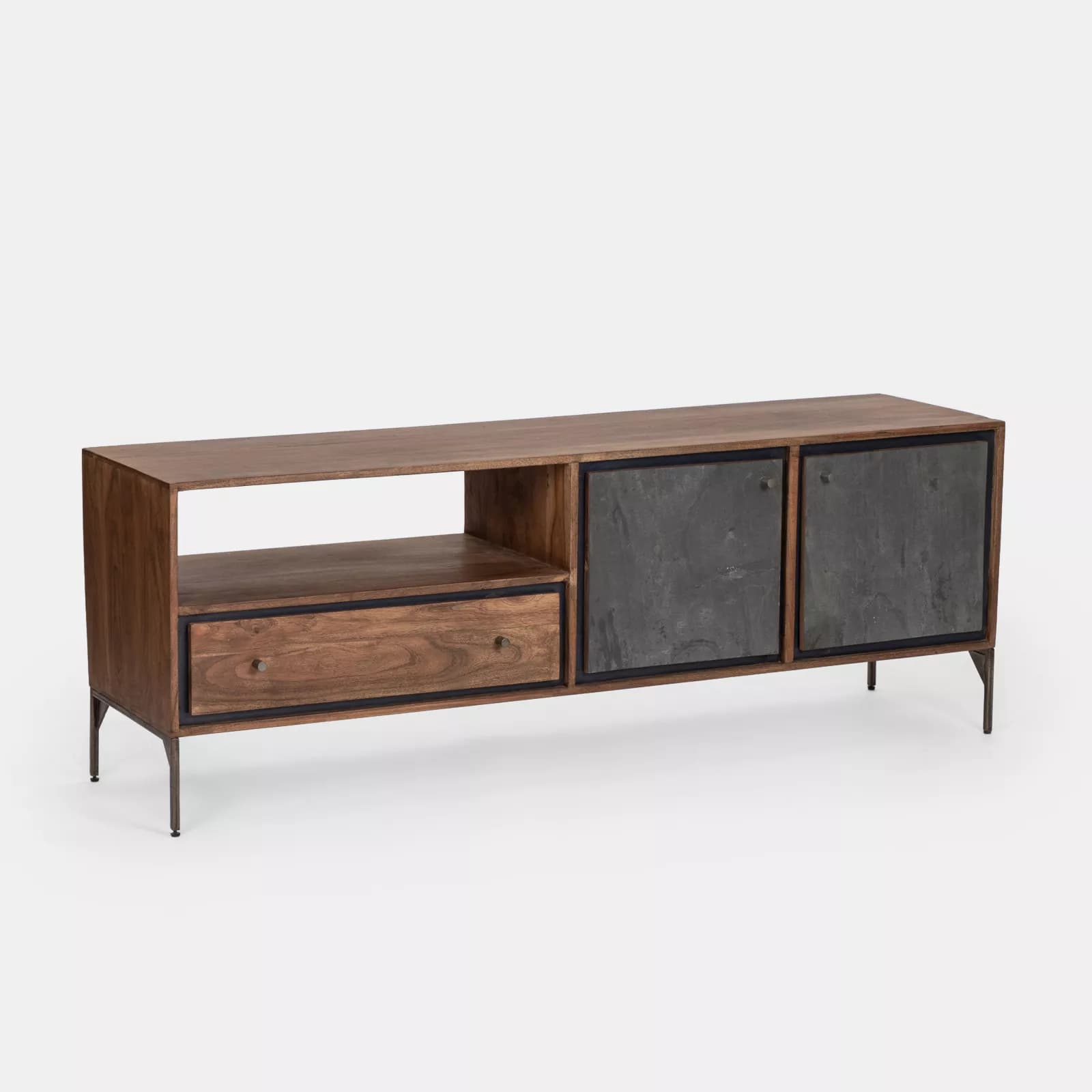 Porta tv 175x62h cm in legno di acacia con ante e cassetto - Freia Acacia