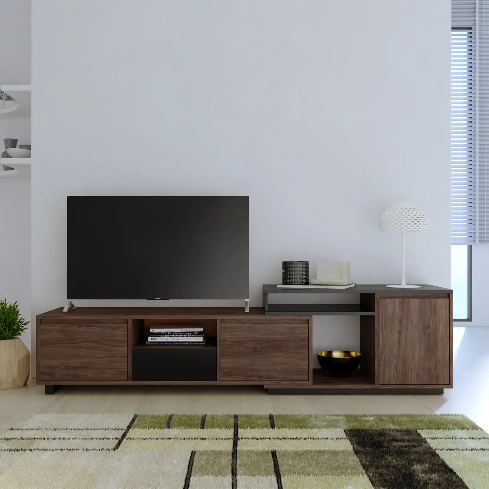 Mobile porta tv 180x46h cm effetto noce con 3 cassetti e 1 anta - Eldora