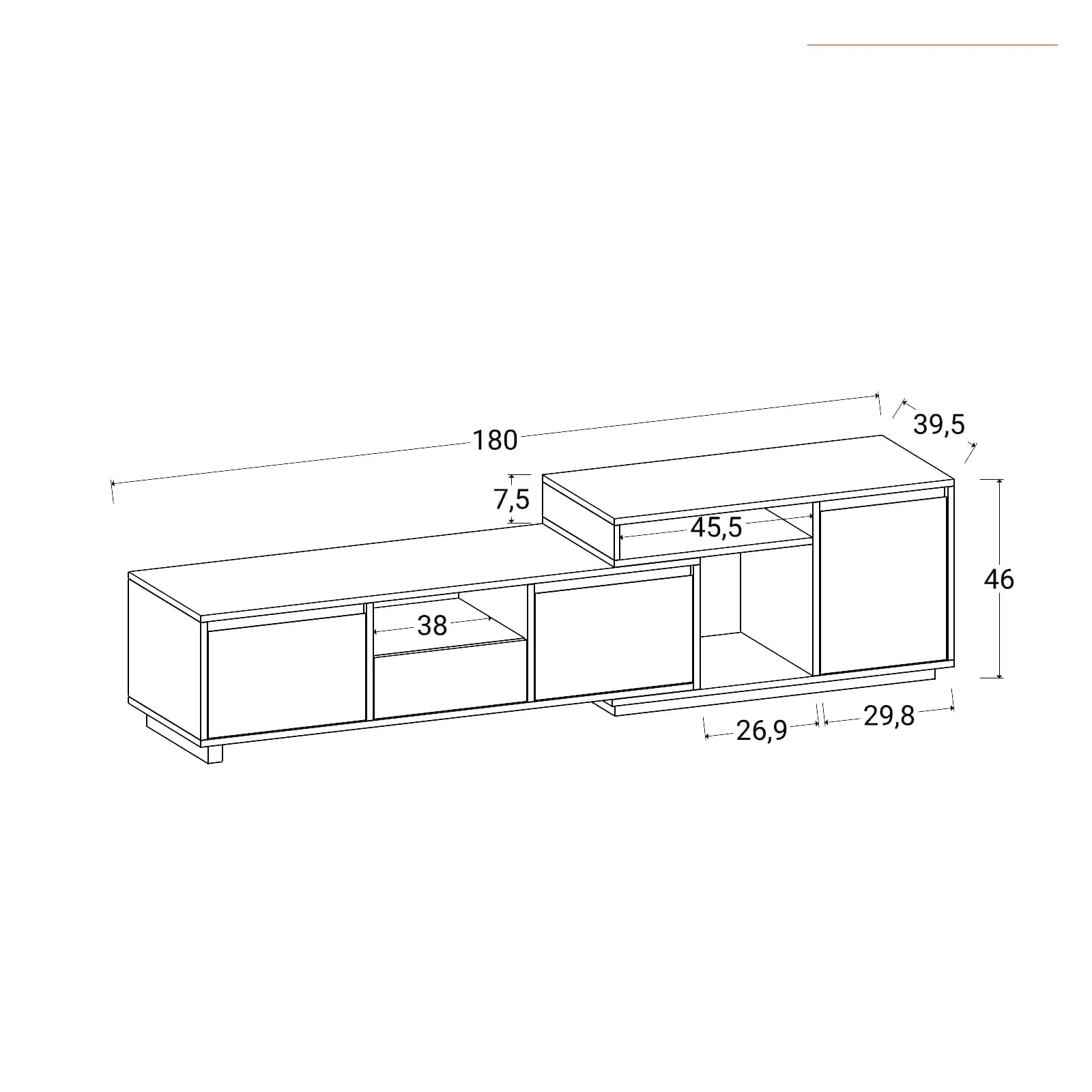 Mobile porta tv 180x46h cm effetto noce con 3 cassetti e 1 anta - Eldora