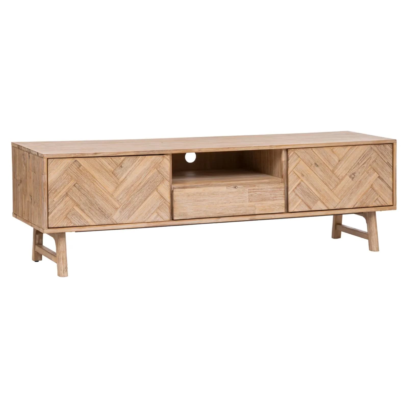 Mobile porta tv 180x55h cm in legno di acacia parquet con 2 ante e 1 cassetto - Arianne