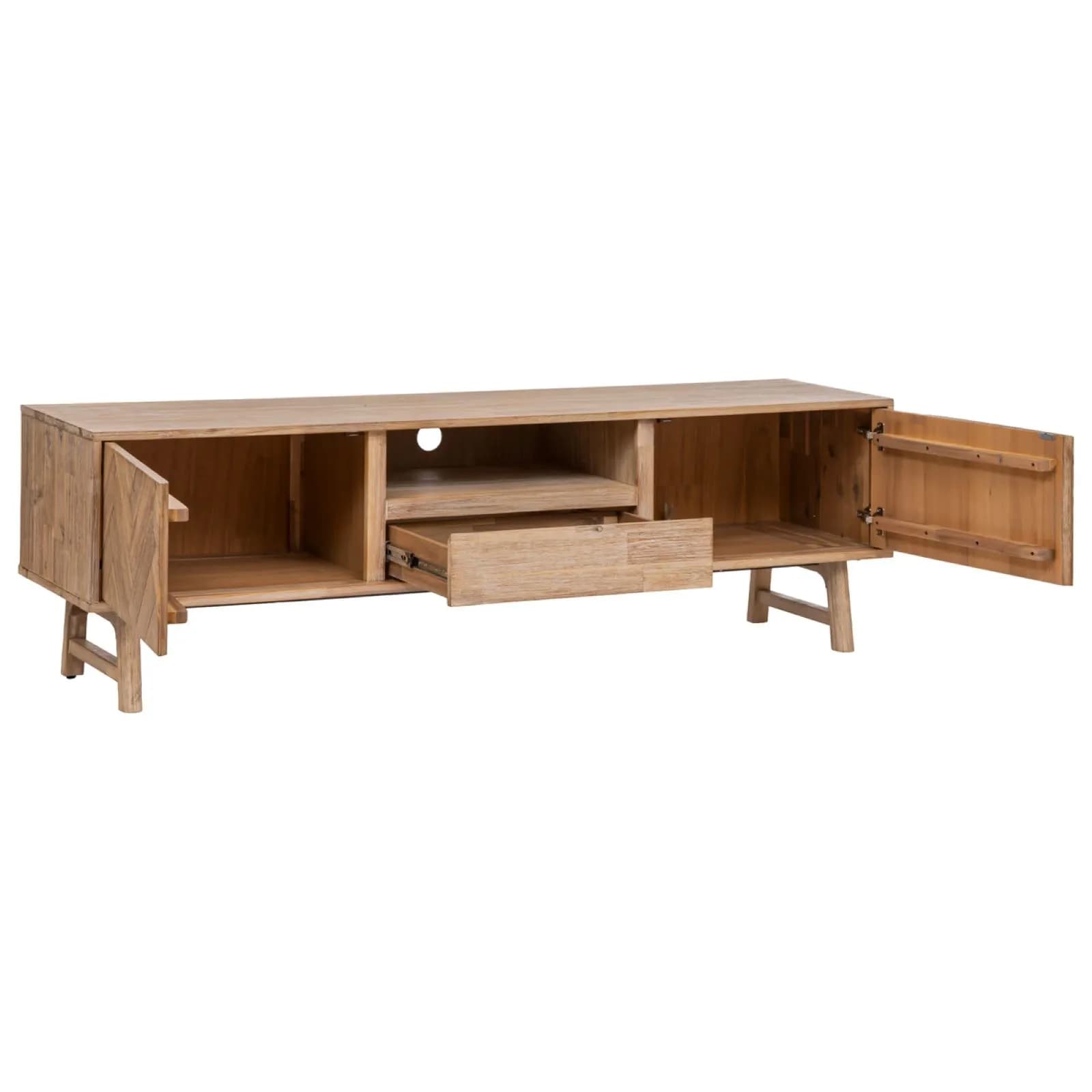 Mobile porta tv 180x55h cm in legno di acacia parquet con 2 ante e 1 cassetto - Arianne