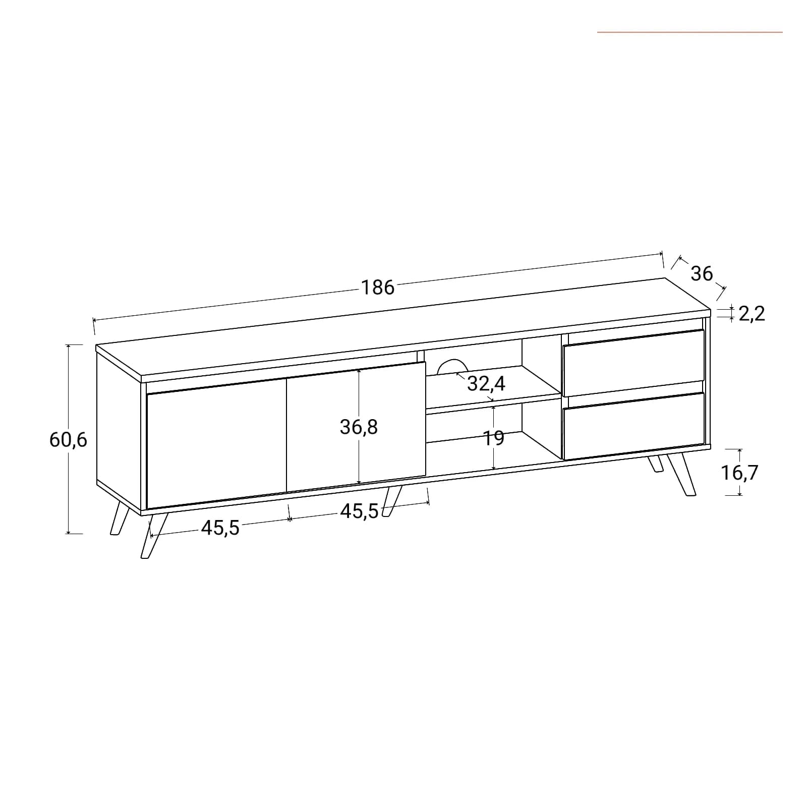 Mobile porta tv 186x59h cm effetto rovere con 2 ante e 2 cassetti bianco - Jaydence