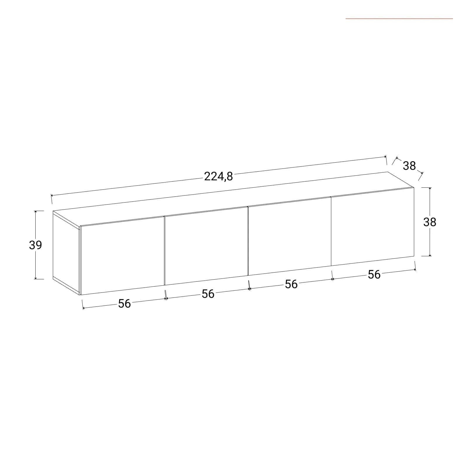 Mobile porta tv 225x39h cm bianco lucido con 4 ribalte - Merat