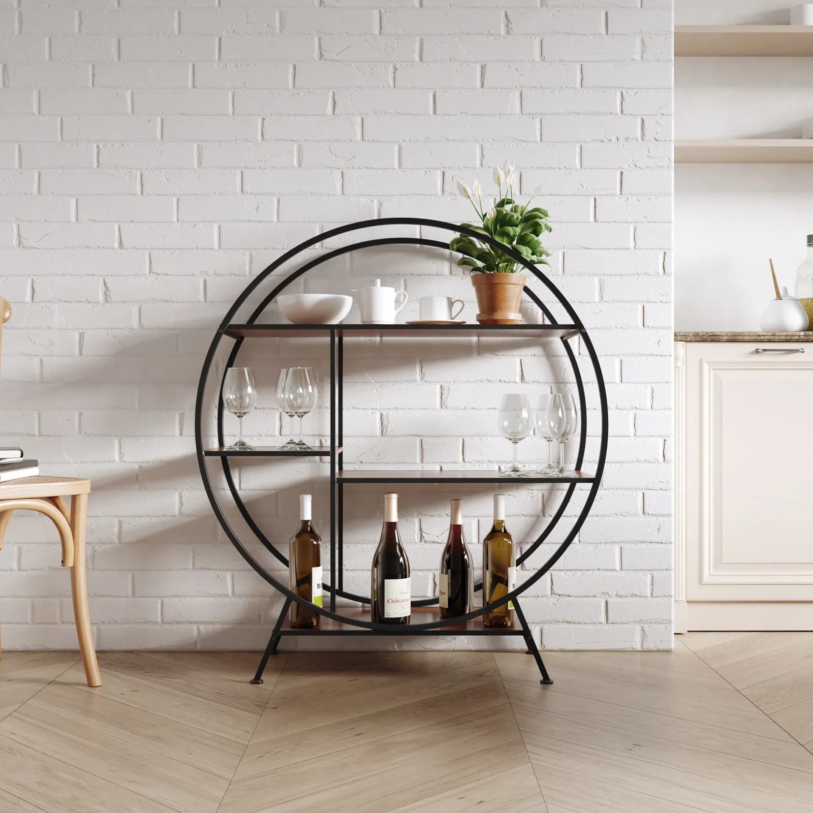 Mobile portabottiglie 91x105h cm in metallo nero e legno noce - Cellar