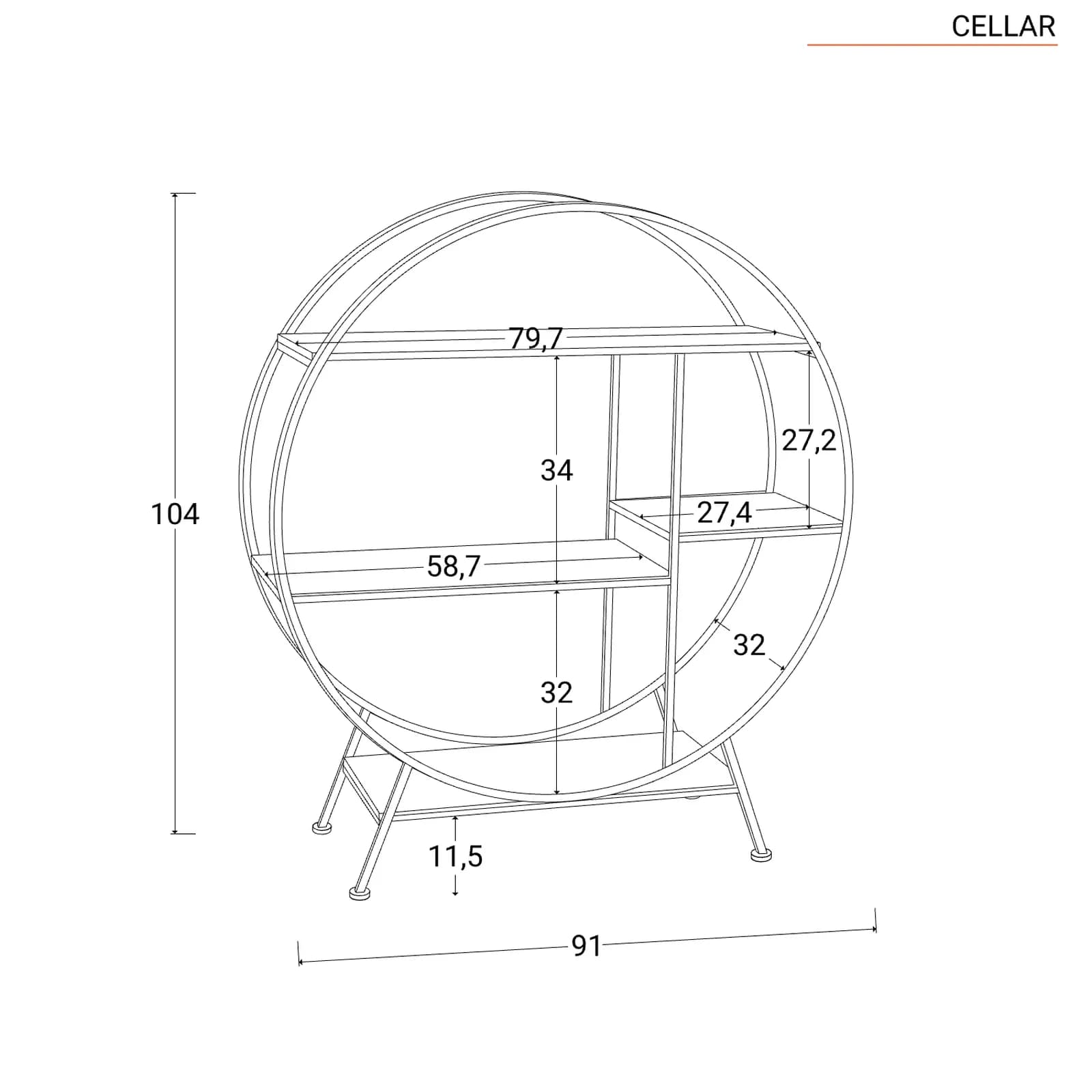 Mobile portabottiglie 91x105h cm in metallo nero e legno noce - Cellar