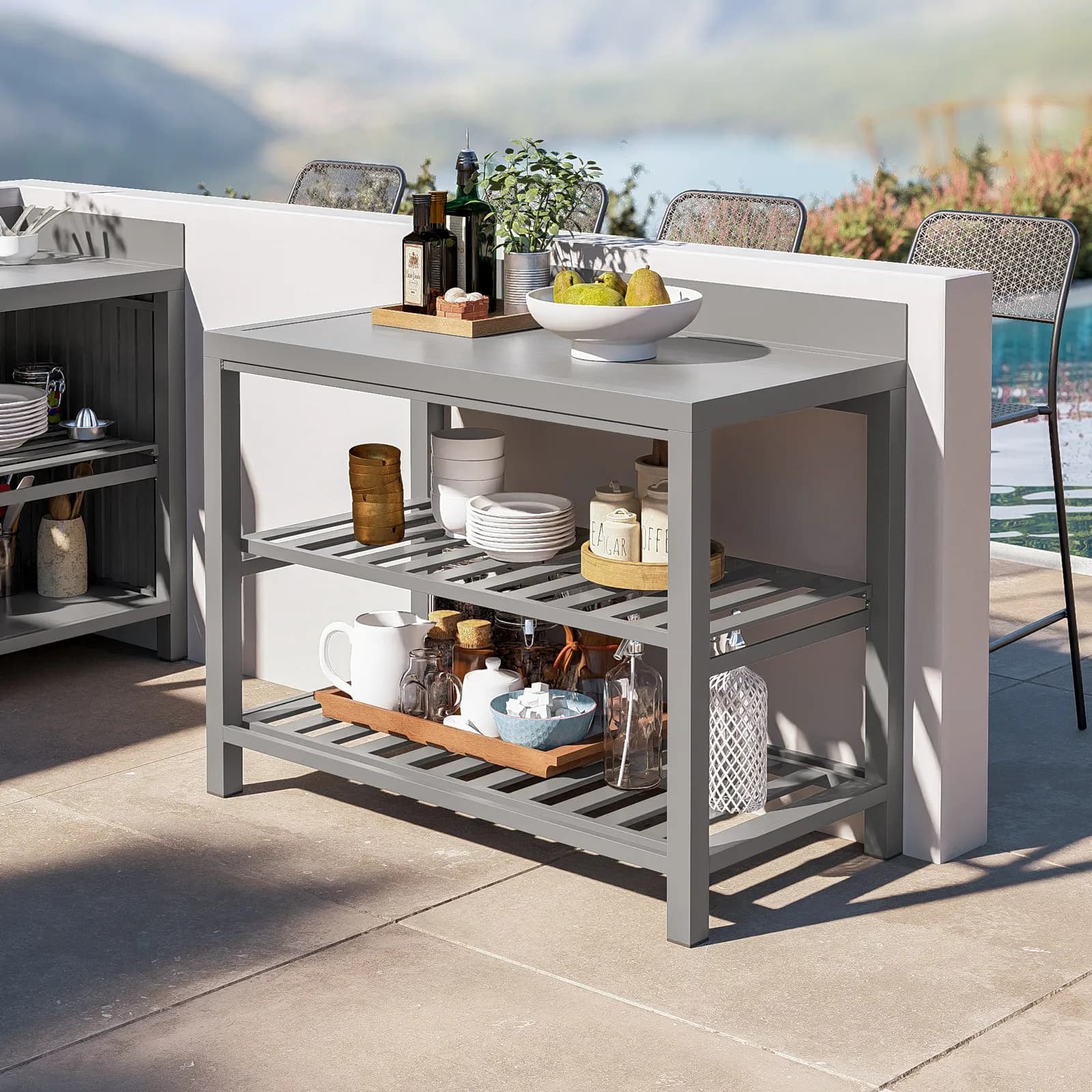Modulo cucina da giardino con ripiani aperti 120x60 cm in alluminio grigio creta - Messiko