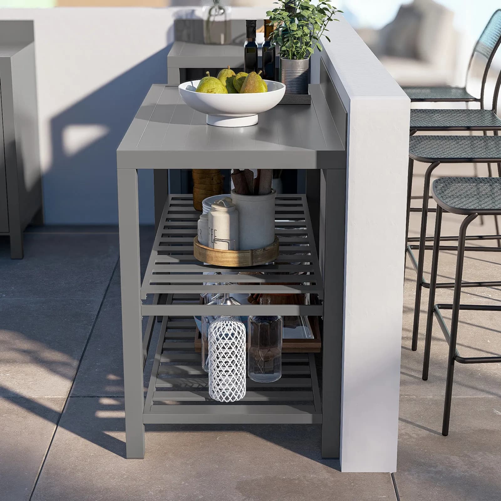 Modulo cucina da giardino con ripiani aperti 120x60 cm in alluminio grigio creta - Messiko