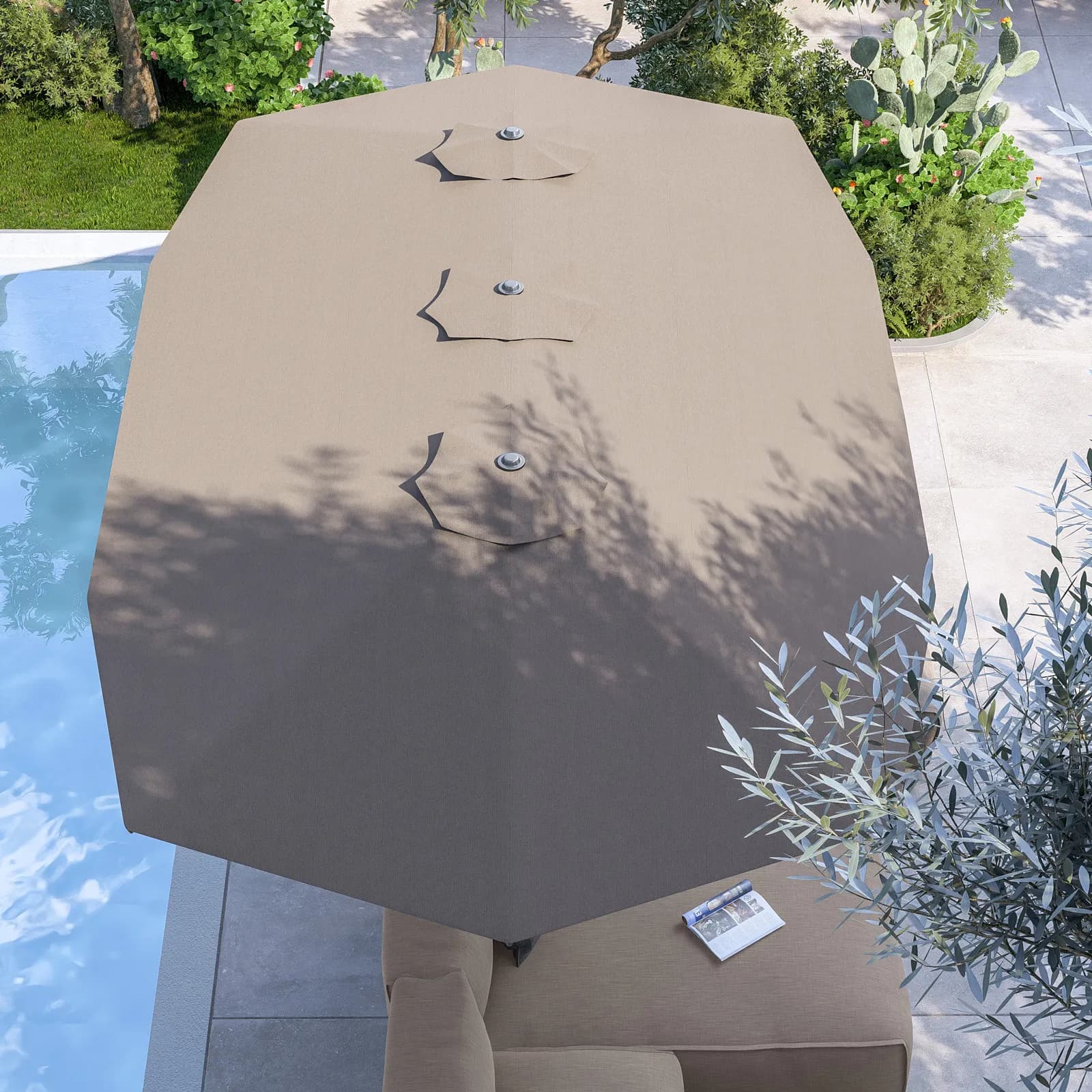 Ombrellone da giardino 4,6x2,6 m palo centrale telo tortora - Vieste