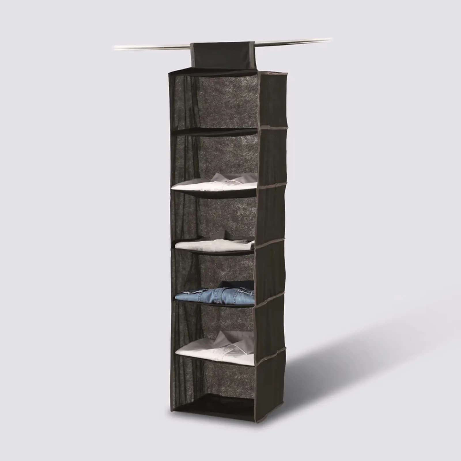 Organizer verticale 120h cm per armadio effetto tessuto antracite con 6 ripiani