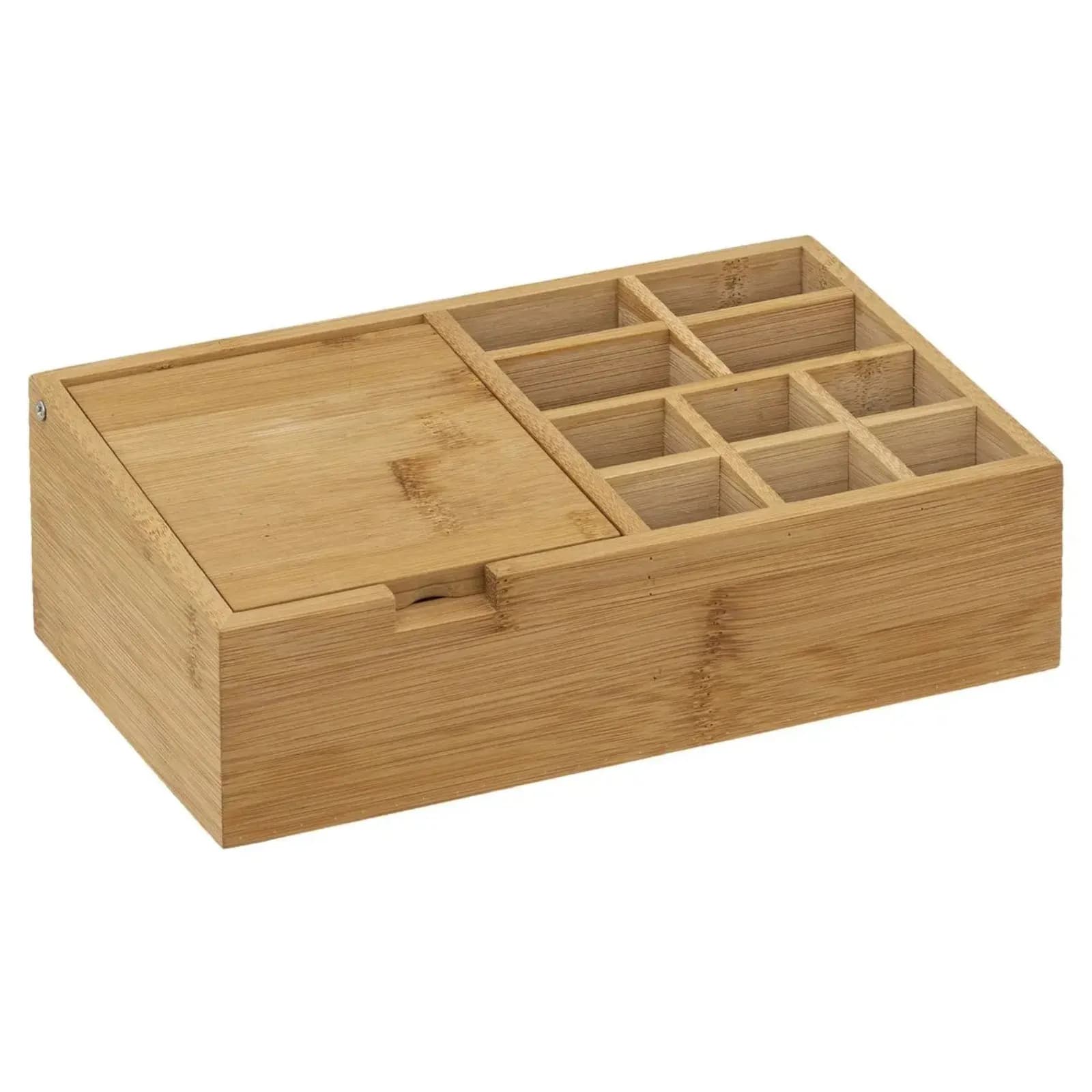 Organizzatore trucco a 10 comparti con specchio in bambù