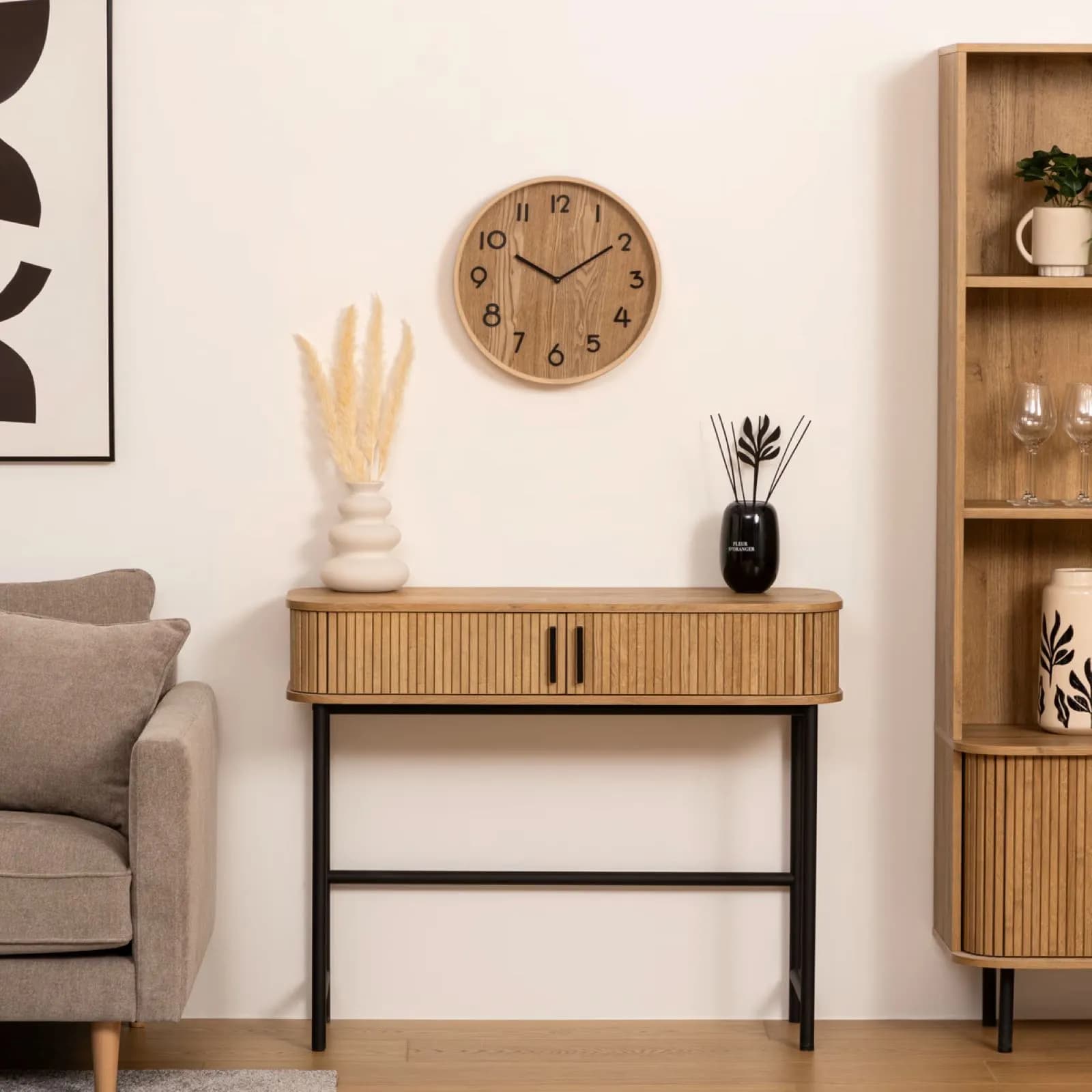 Orologio da parete rotondo 38 cm in legno naturale