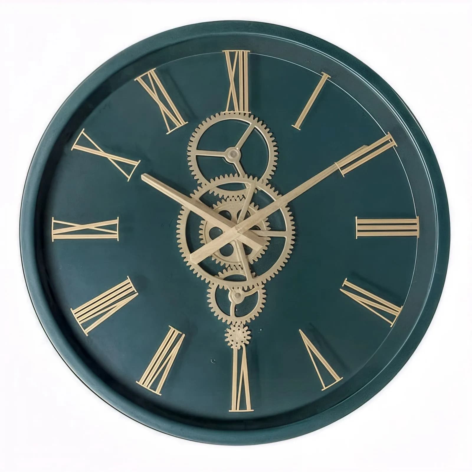 Orologio da parete rotondo 46 cm in acciaio petrolio e oro con ingranaggi mobili