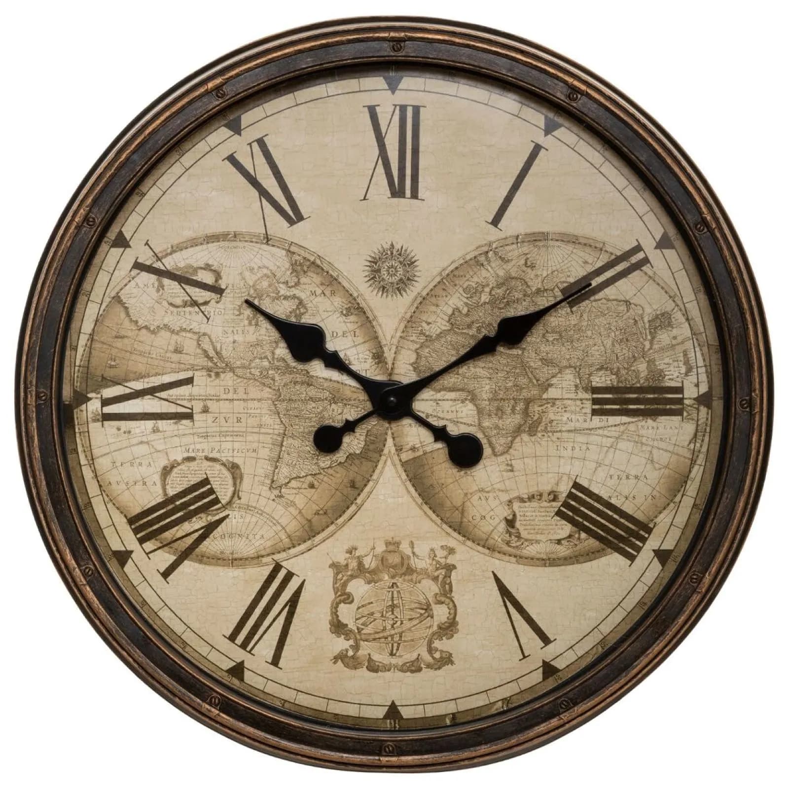 Orologio da parete rotondo 51 cm effetto metallo con mappamondo