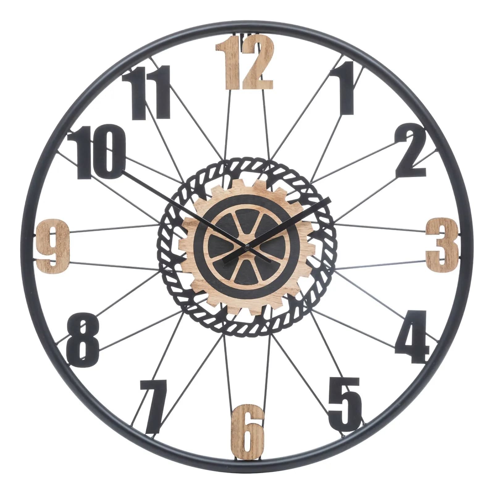 Orologio da parete rotondo 65 cm in metallo nero e legno naturale