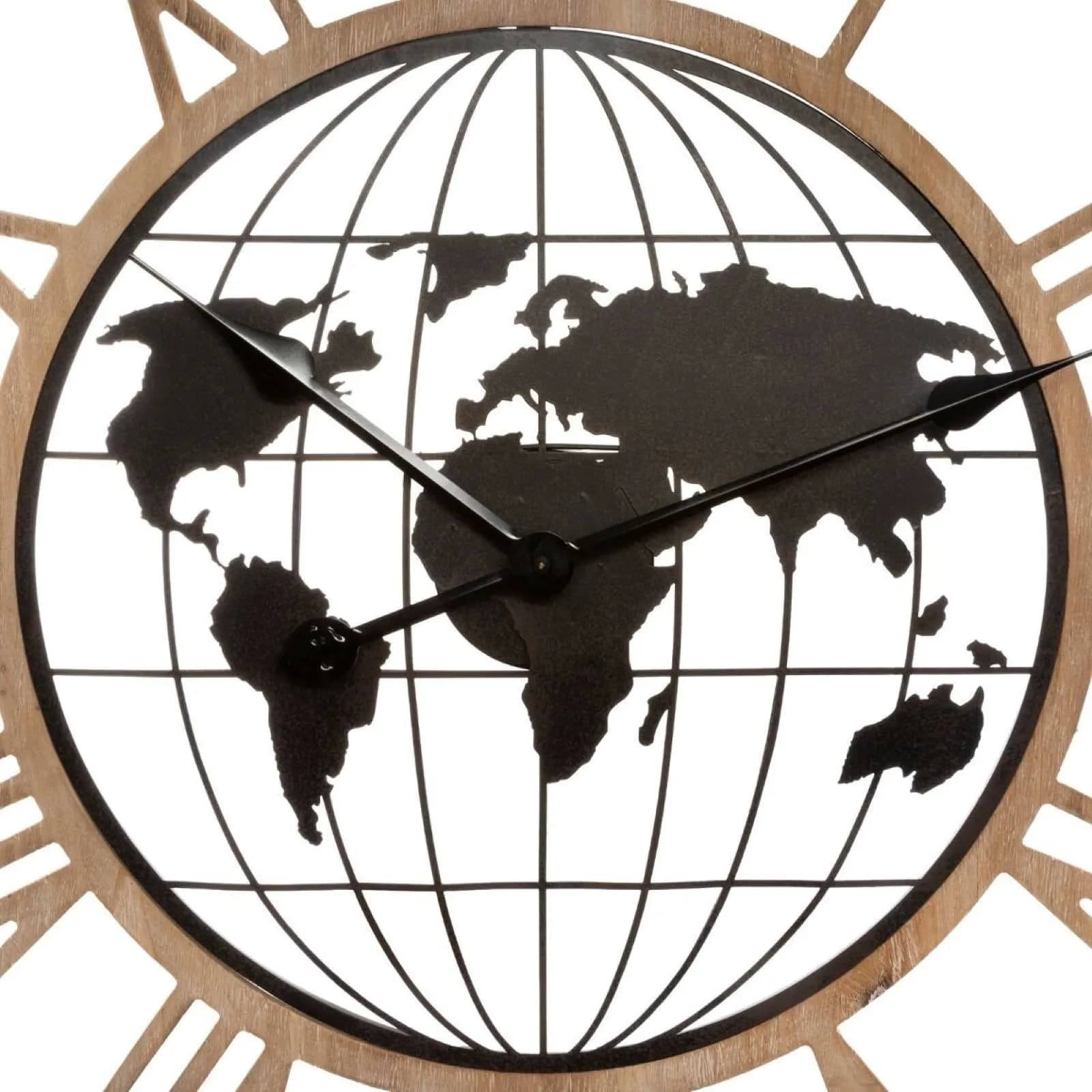 Orologio da parete rotondo 68 cm in acciaio e legno con mappamondo