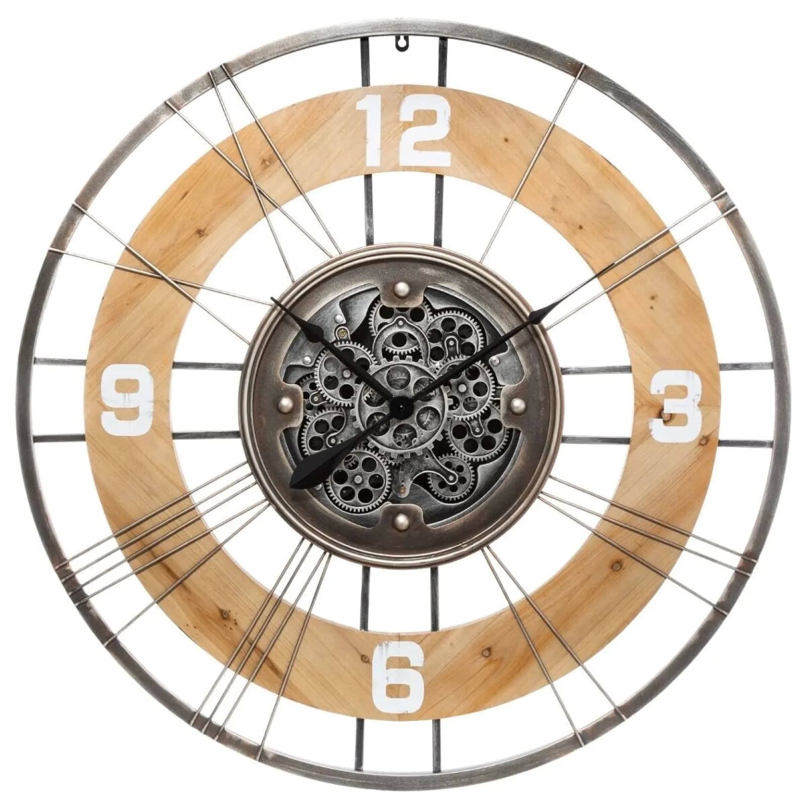 Orologio da parete rotondo 90 cm in legno di abete e metallo anticato