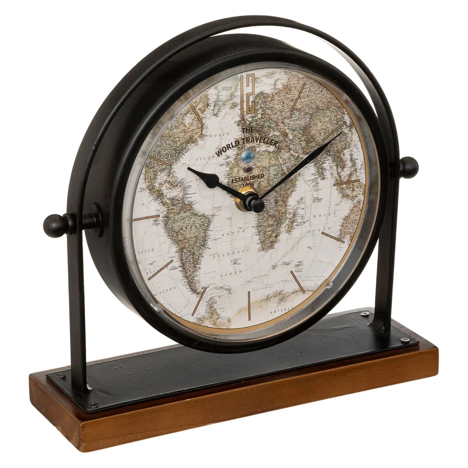Orologio da tavolo 21h cm girevole in metallo nero e legno