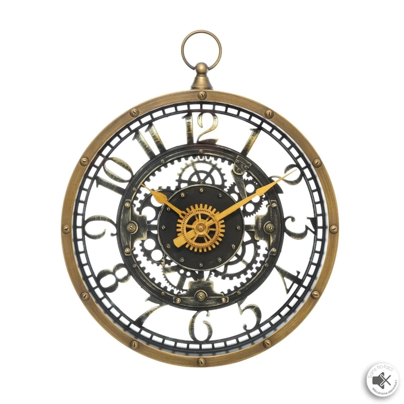 Orologio rotondo 27 cm effetto metallo anticato oro e nero