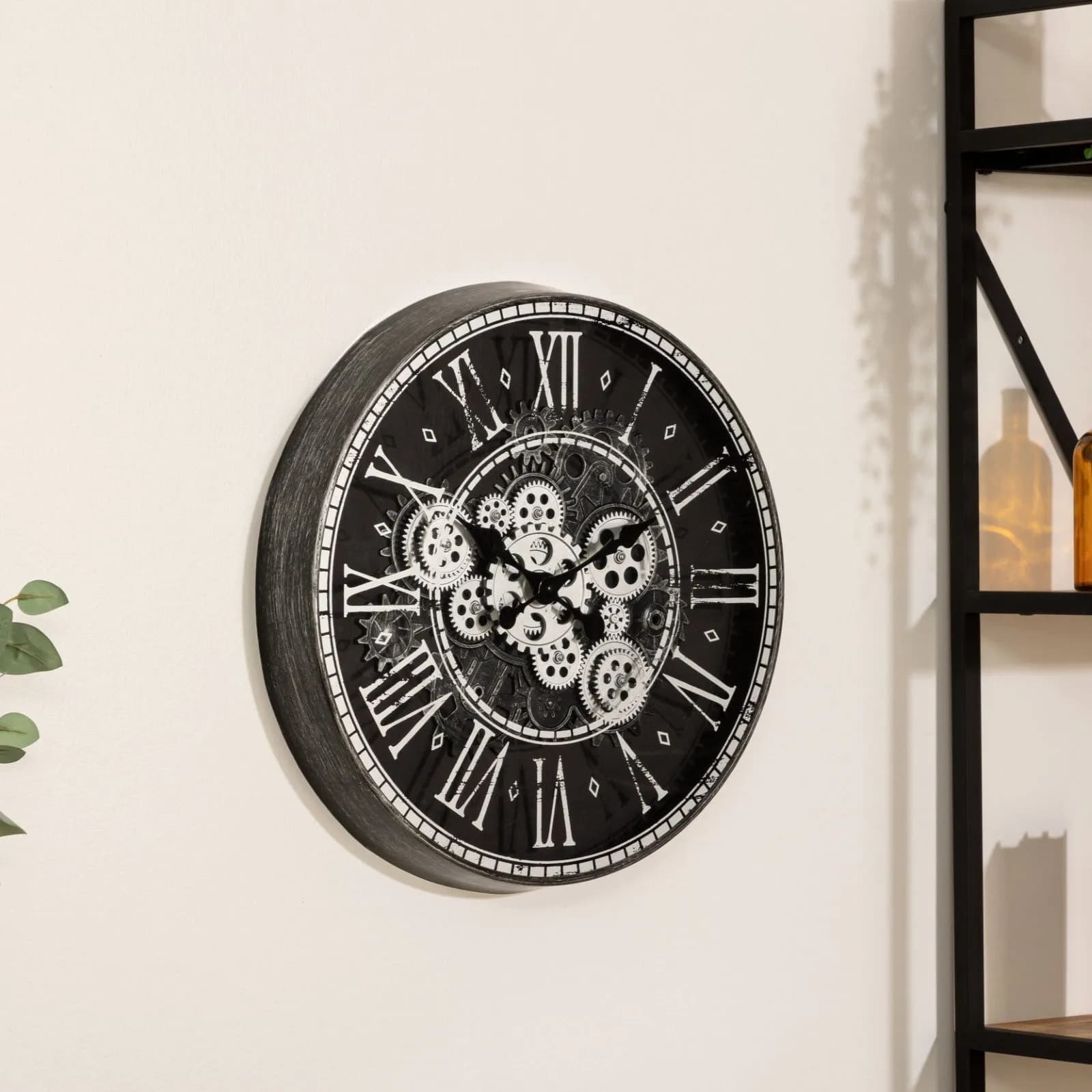 Orologio rotondo 51 cm effetto metallo nero e cromo
