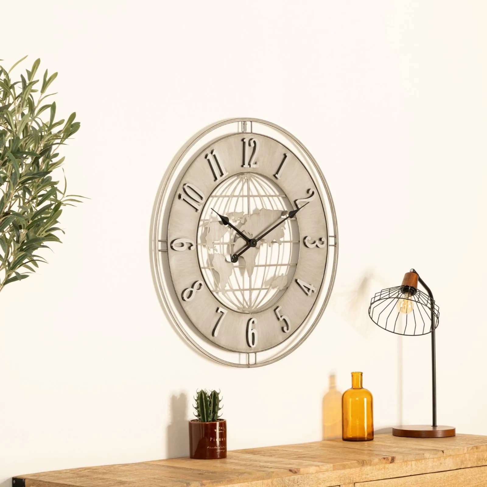 Orologio rotondo 68 cm in metallo anticato con mappamondo