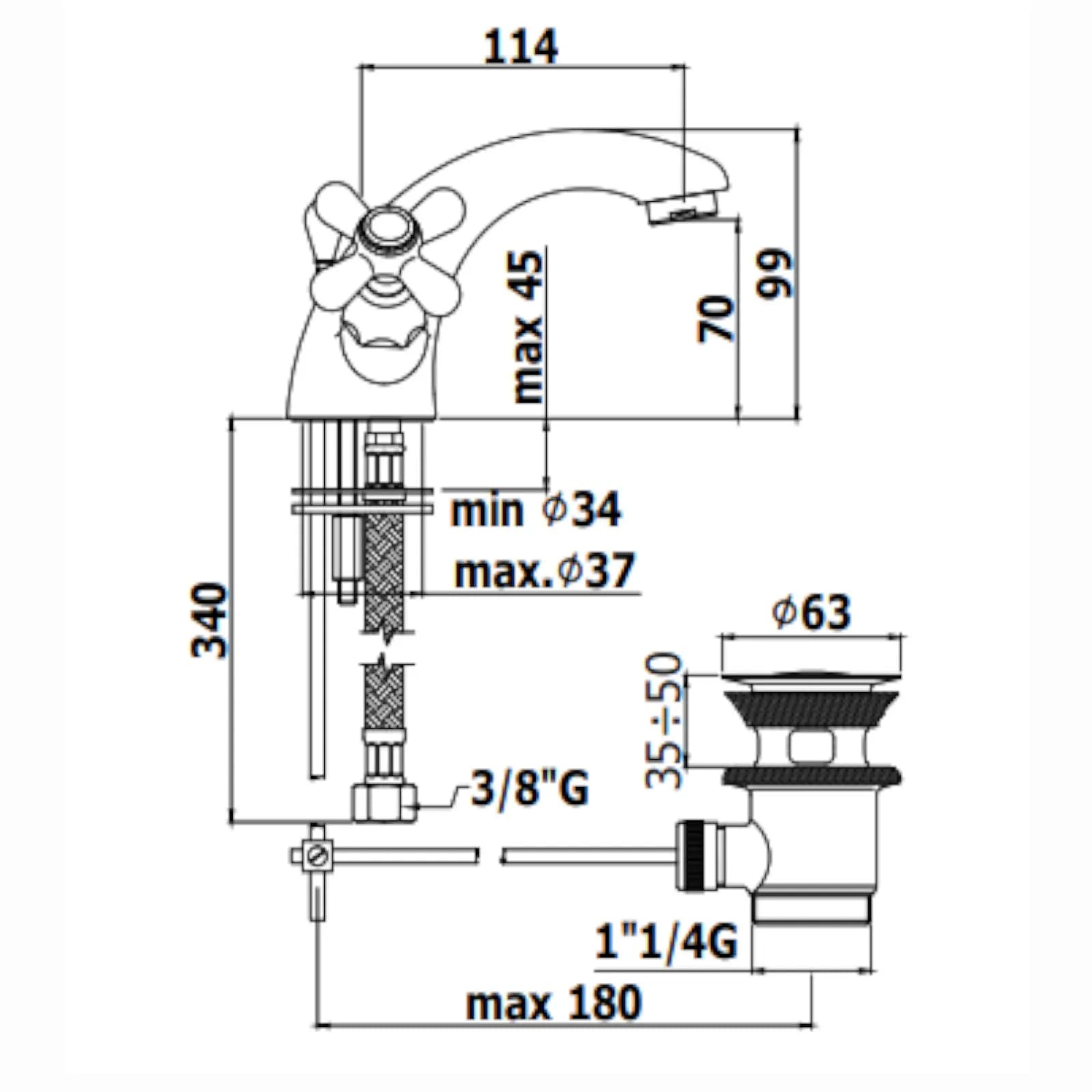 Miscelatore lavabo con scarico automatico cromato - Iris di Paffoni