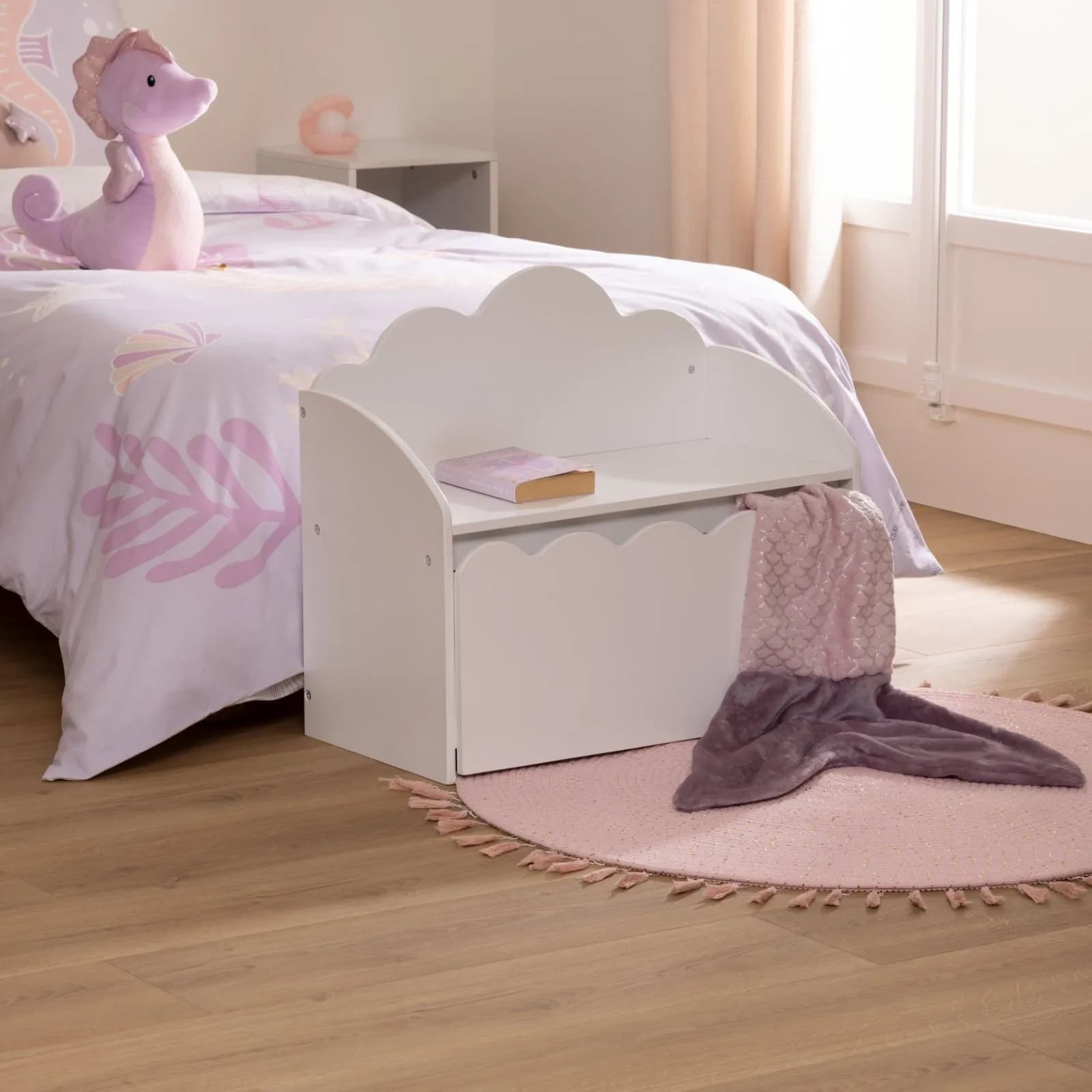 Panca contenitore per bambini 60x30h cm in legno bianco - Nuvy