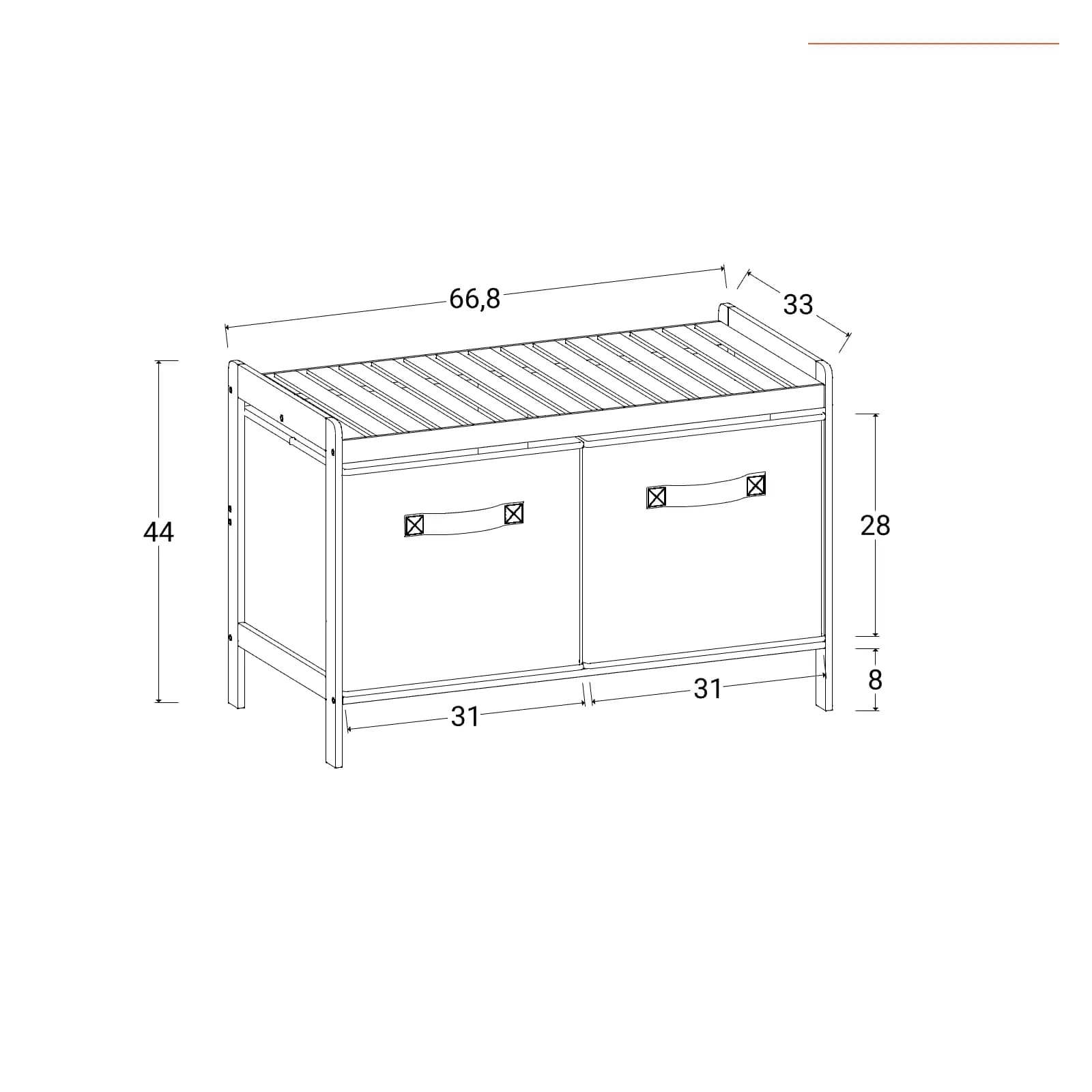 Panca contenitore 67x44h cm in bambù con 2 cassetti in tessuto bianco - Bragi