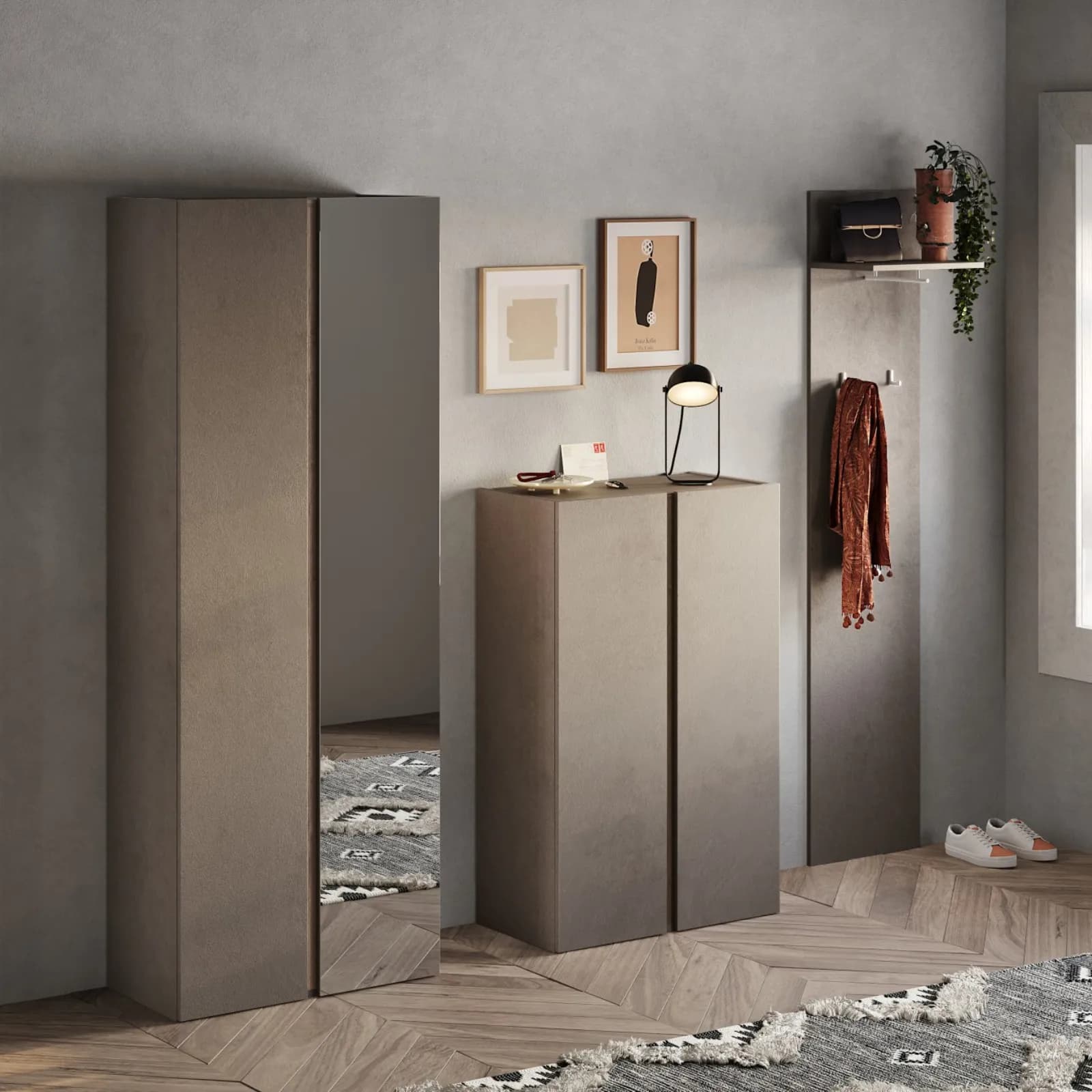Pannello appendiabiti 40x184h cm con 2 ganci e mensola bronzo - Blake